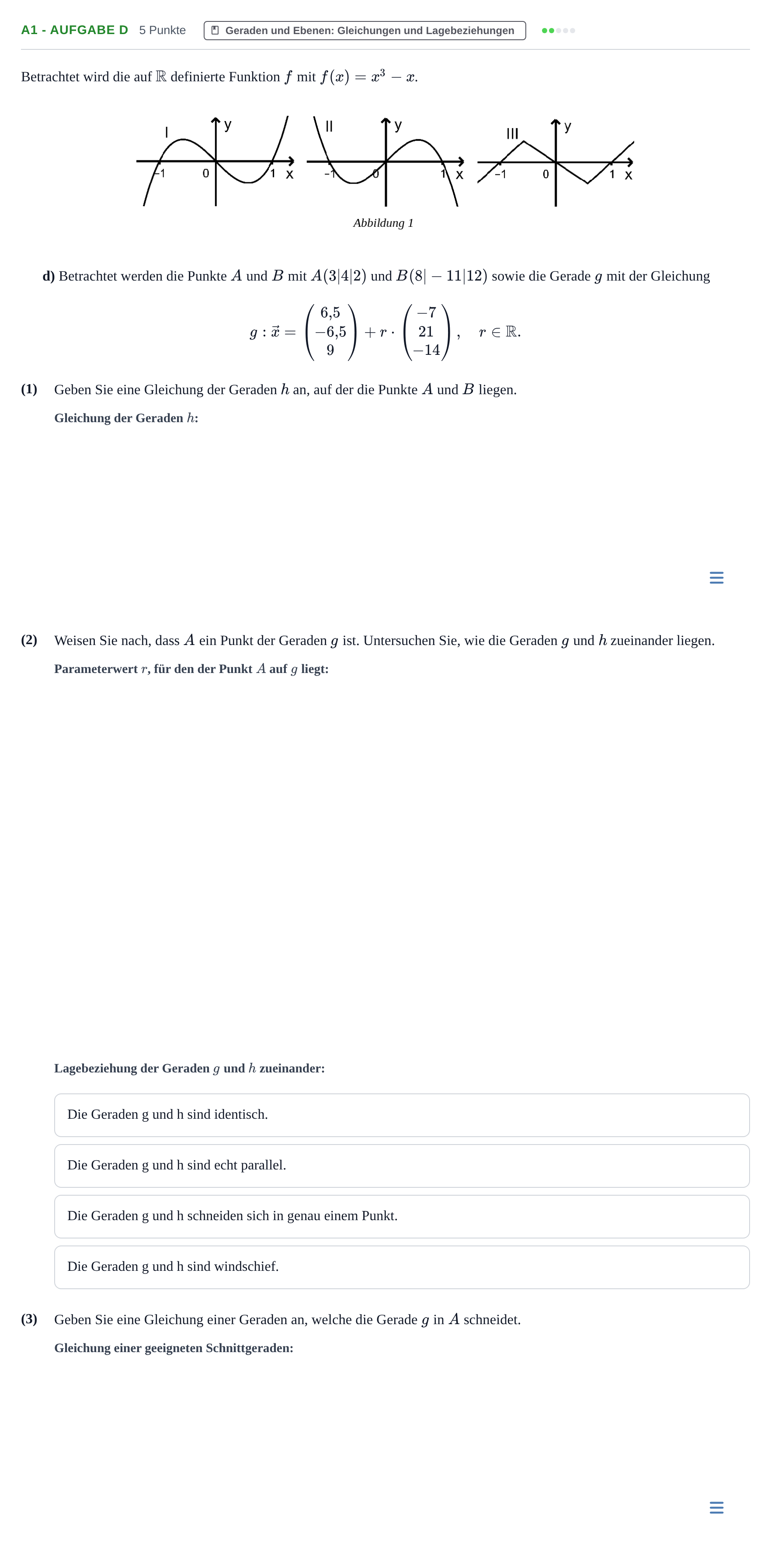 Aufgabenstellung: Aufgabe A1 - Aufgabe d · Abitur NRW Mathematik GK · Haupttermin · GTR 2021
