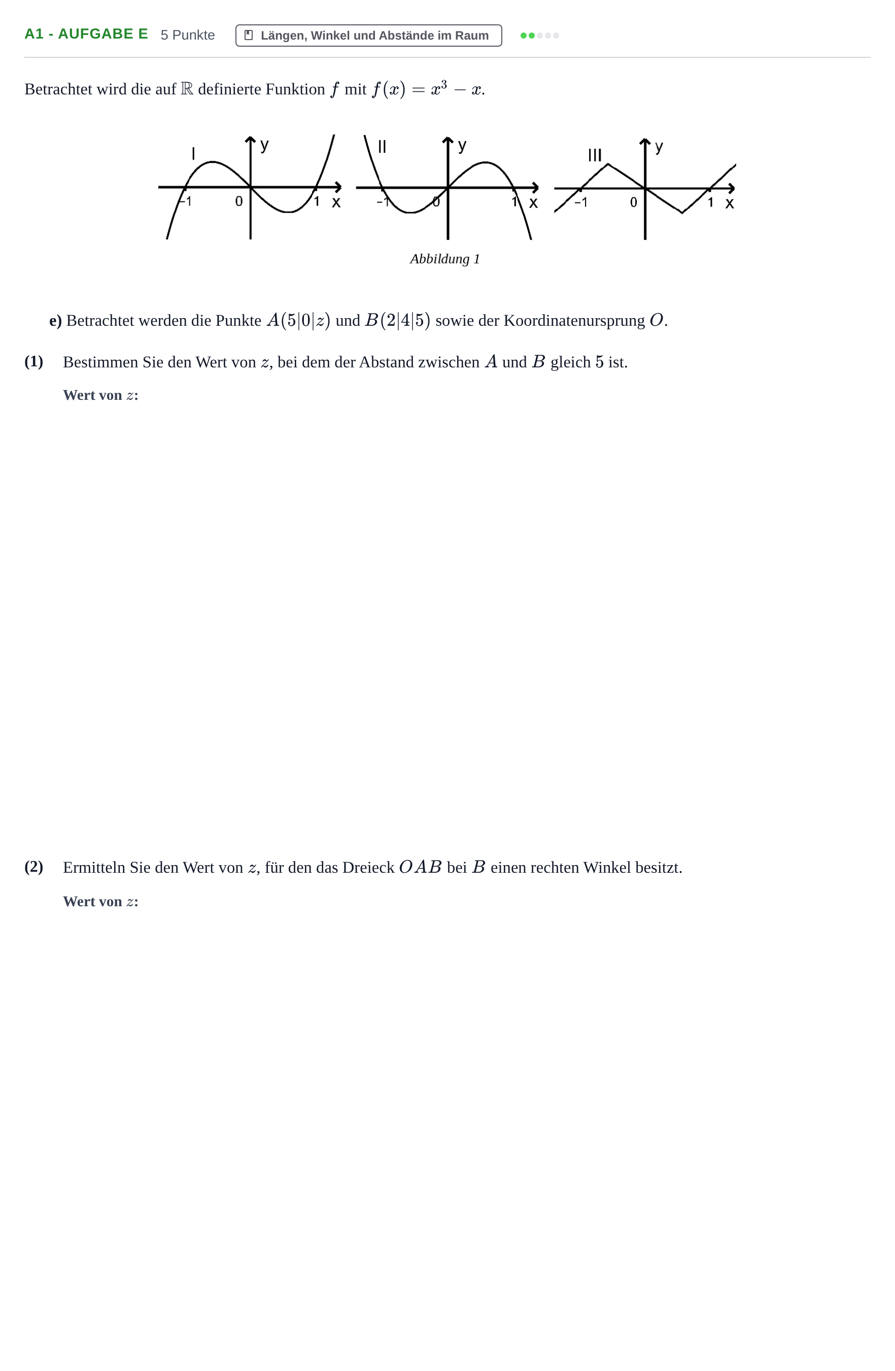 Aufgabenstellung: Aufgabe A1 - Aufgabe e · Abitur NRW Mathematik GK · Haupttermin · GTR 2021