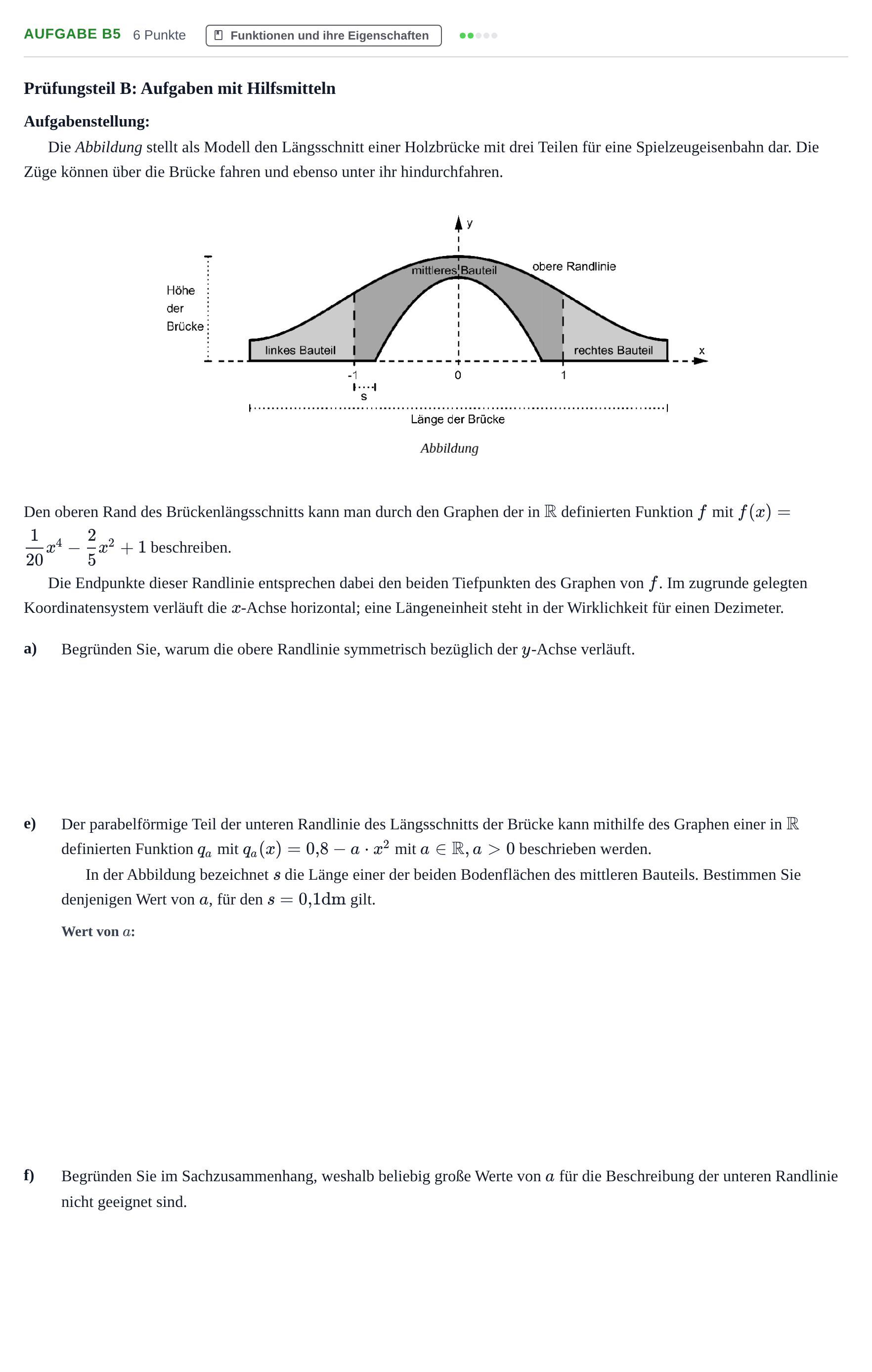 Aufgabenstellung: Aufgabe B5 - Funktionen und ihre Eigenschaften · Abitur NRW Mathematik GK · Haupttermin · GTR 2021