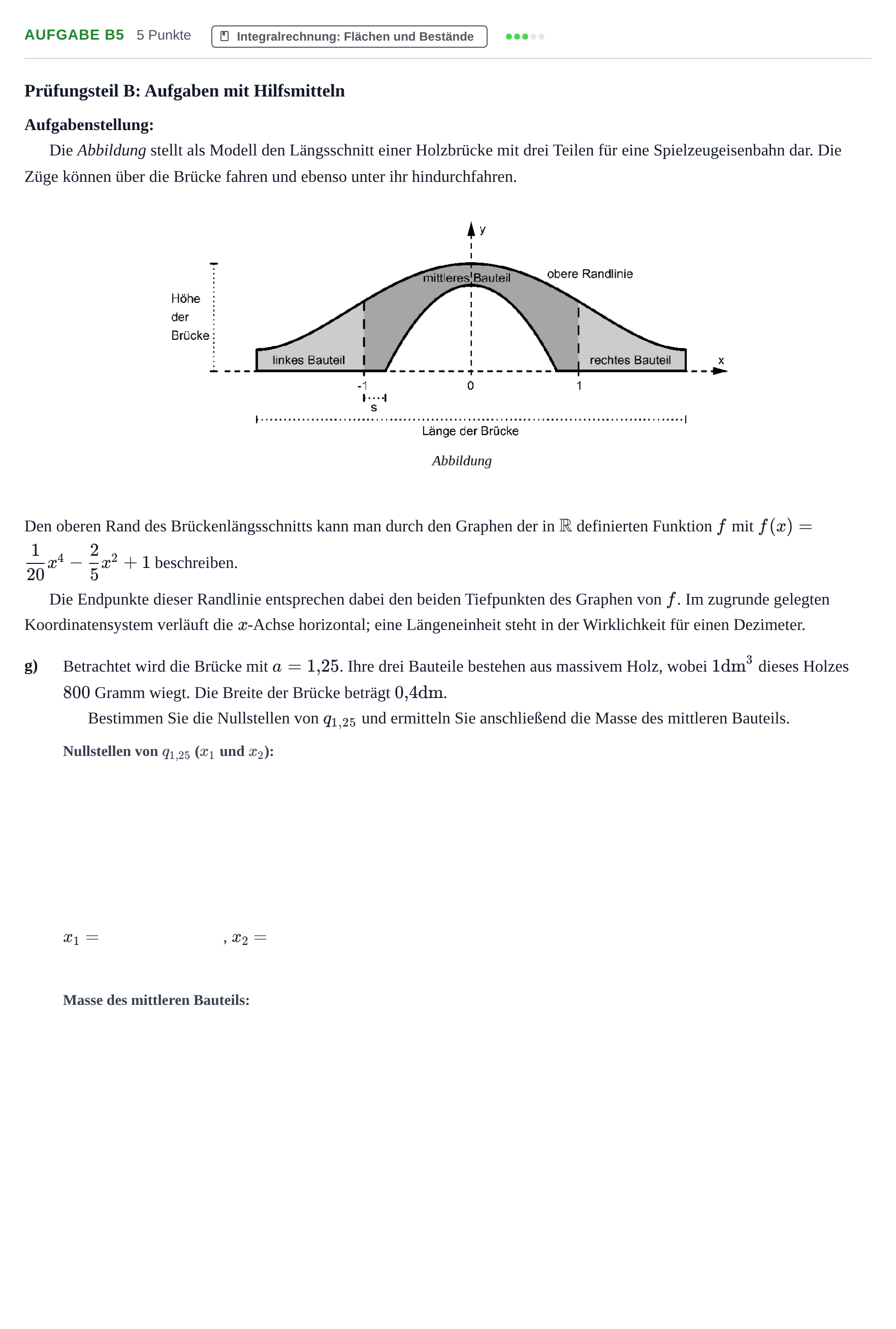 Aufgabenstellung: Aufgabe B5 - Integralrechnung · Abitur NRW Mathematik GK · Haupttermin · GTR 2021