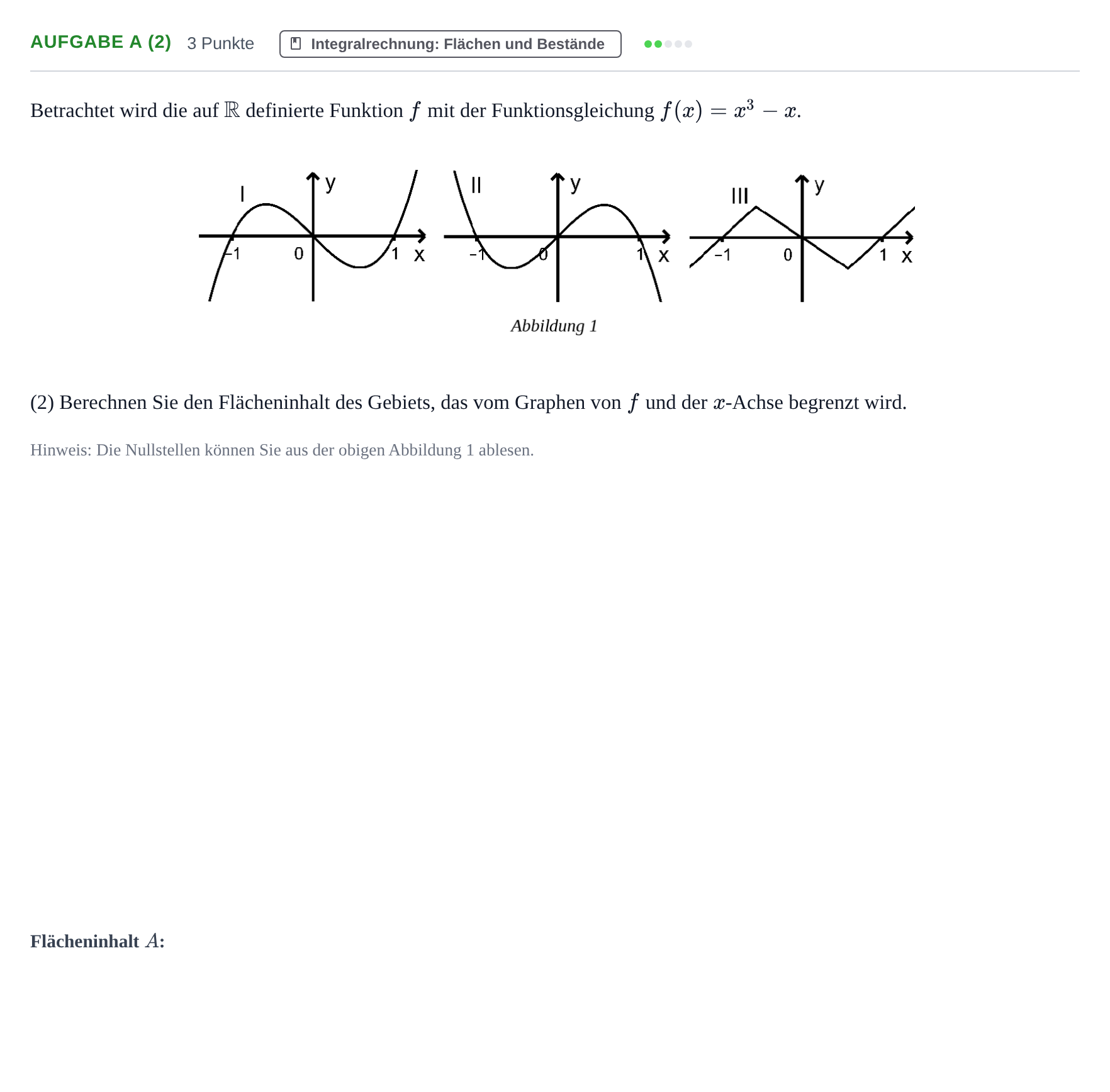 Aufgabenstellung: Aufgabe a (2) - Integralrechnung · Abitur NRW Mathematik GK · Haupttermin · GTR · Weiterbildungsk 2021