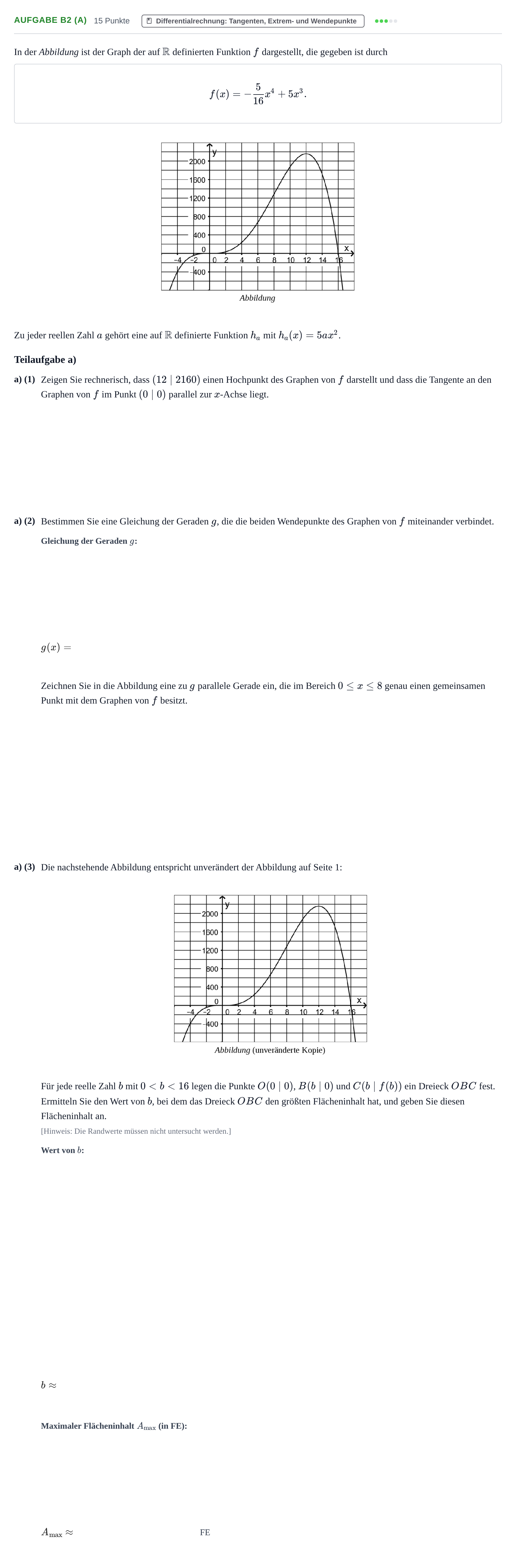 Aufgabenstellung: Aufgabe B2 (a) - Differentialrechnung · Abitur NRW Mathematik GK · Haupttermin · GTR · Weiterbildungsk 2021