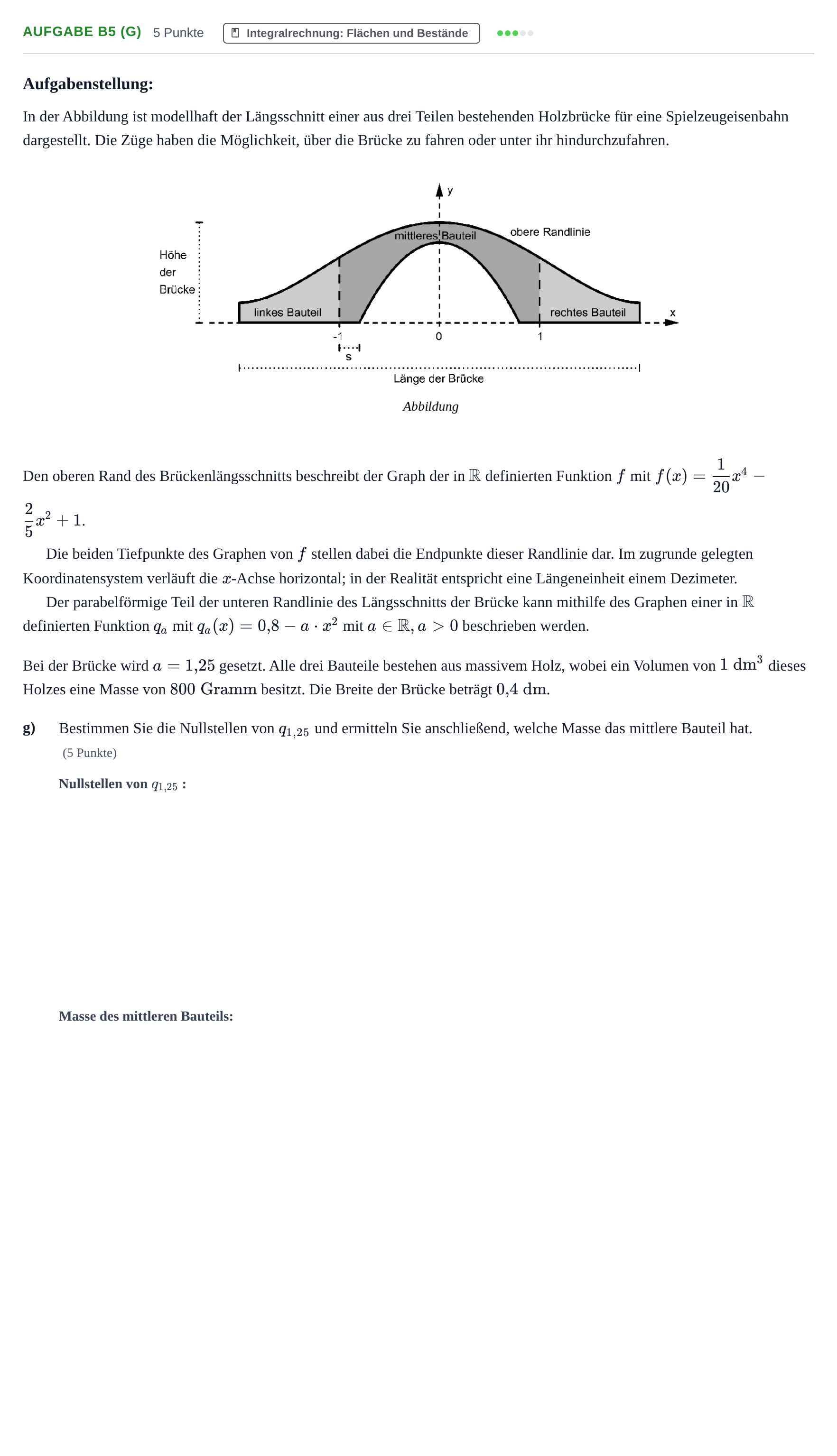 Aufgabenstellung: Aufgabe B5 (g) - Integralrechnung · Abitur NRW Mathematik GK · Haupttermin · GTR · Weiterbildungsk 2021
