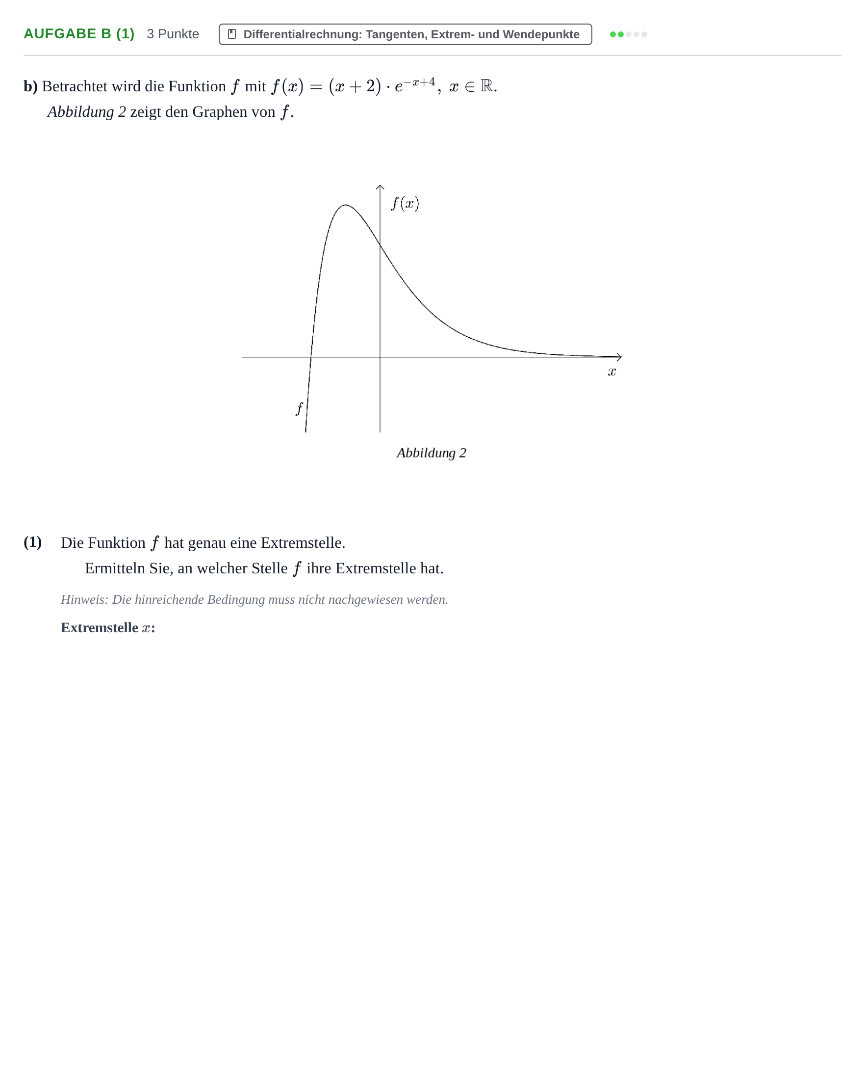 Aufgabenstellung: Aufgabe b (1) - Differentialrechnung · Abitur NRW Mathematik GK · Haupttermin · GTR · Weiterbildungsk 2021
