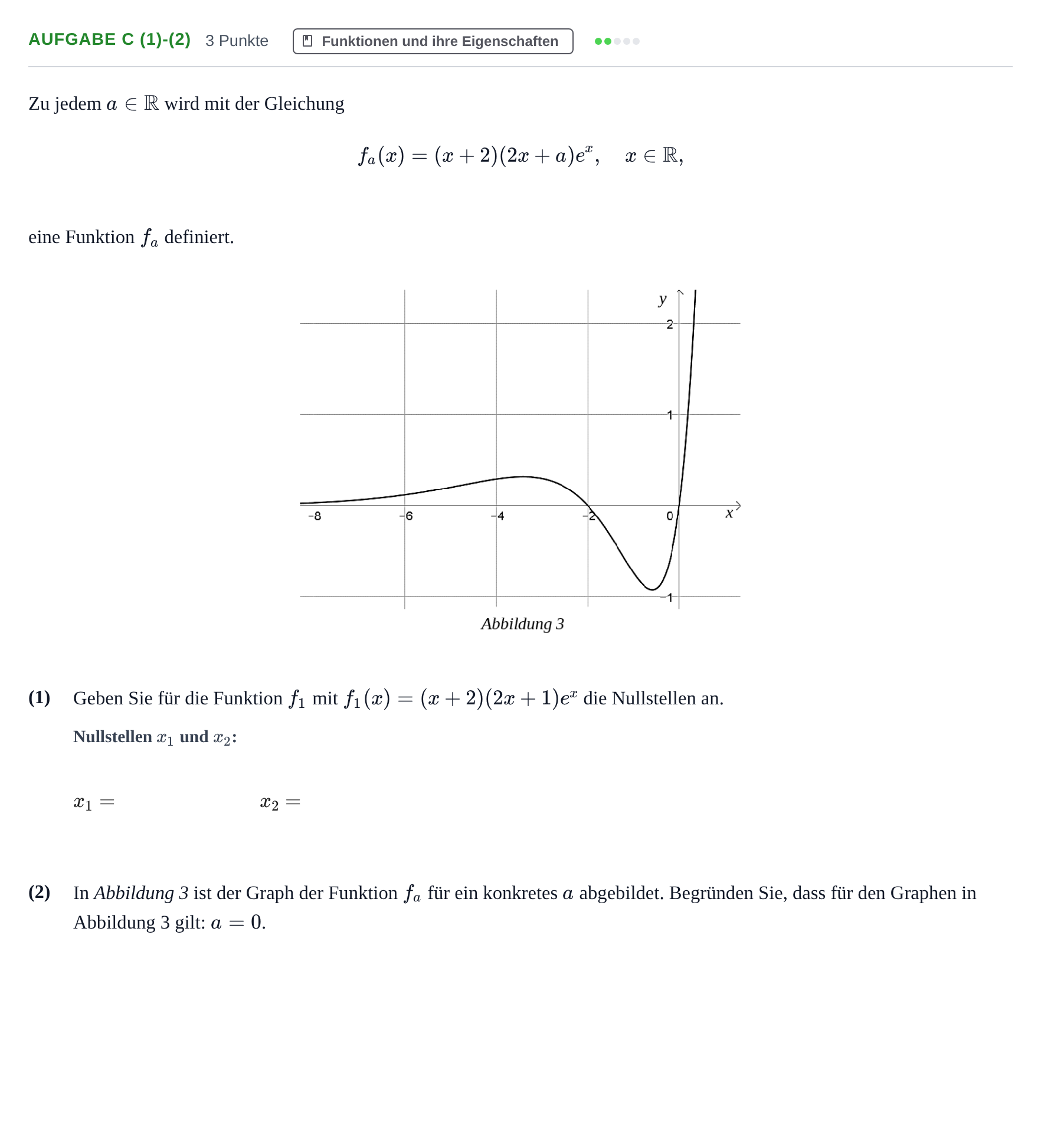 Aufgabenstellung: Aufgabe c (1)-(2) - Funktionen und ihre Eigenscha… · Abitur NRW Mathematik GK · Haupttermin · GTR · Weiterbildungsk 2021