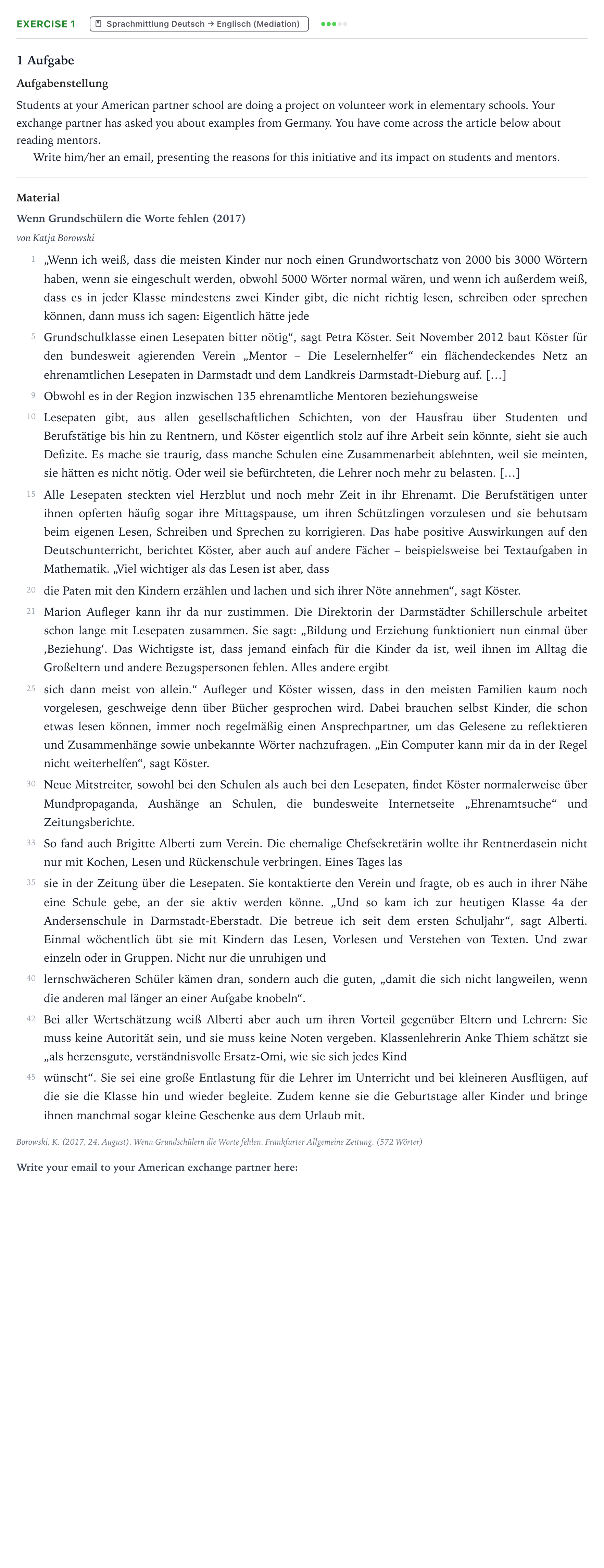 Aufgabenstellung: Aufgabe 1 · Abitur NRW Englisch GK · Borowski: Wenn Grundschülern die Wo 2021