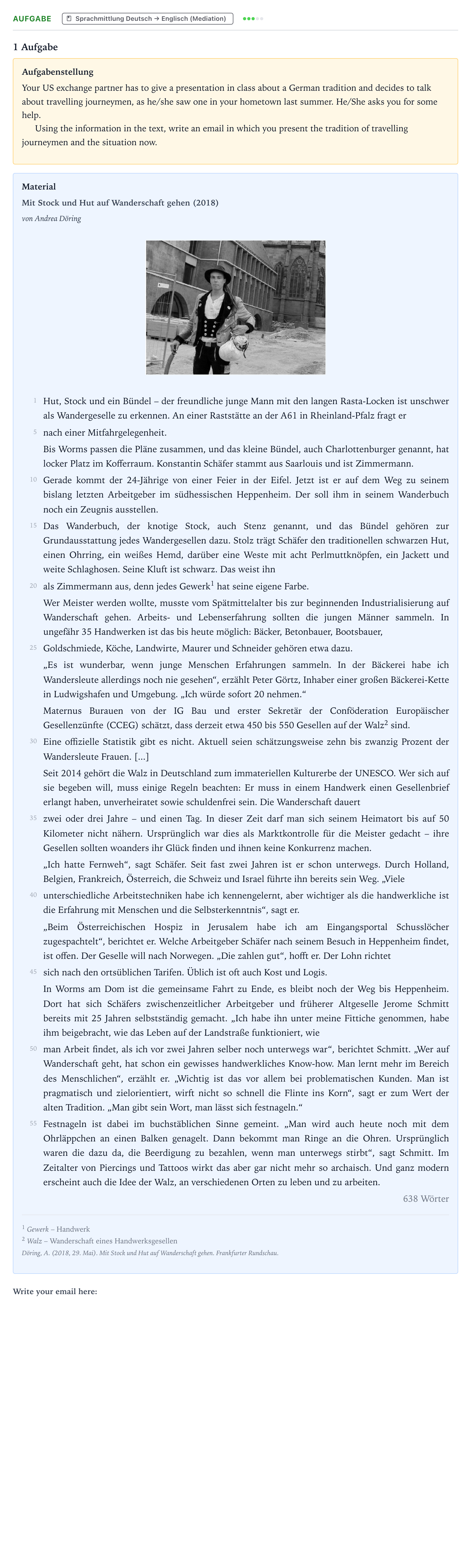 Aufgabenstellung: Aufgabe · Abitur NRW Englisch LK · Döring: Mit Stock und Hut auf Wande 2021