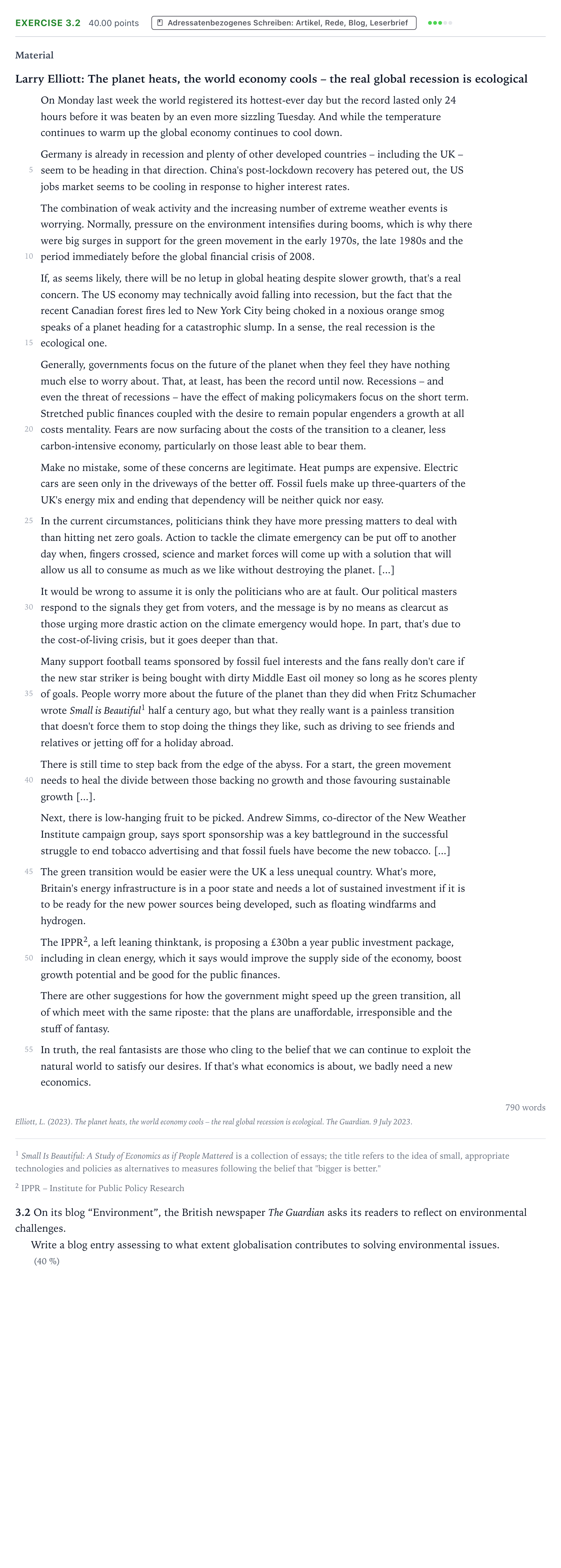 Aufgabenstellung: Aufgabe 3.2 · Abitur NRW Englisch GK · Elliott: The planet heats, the worl 2026