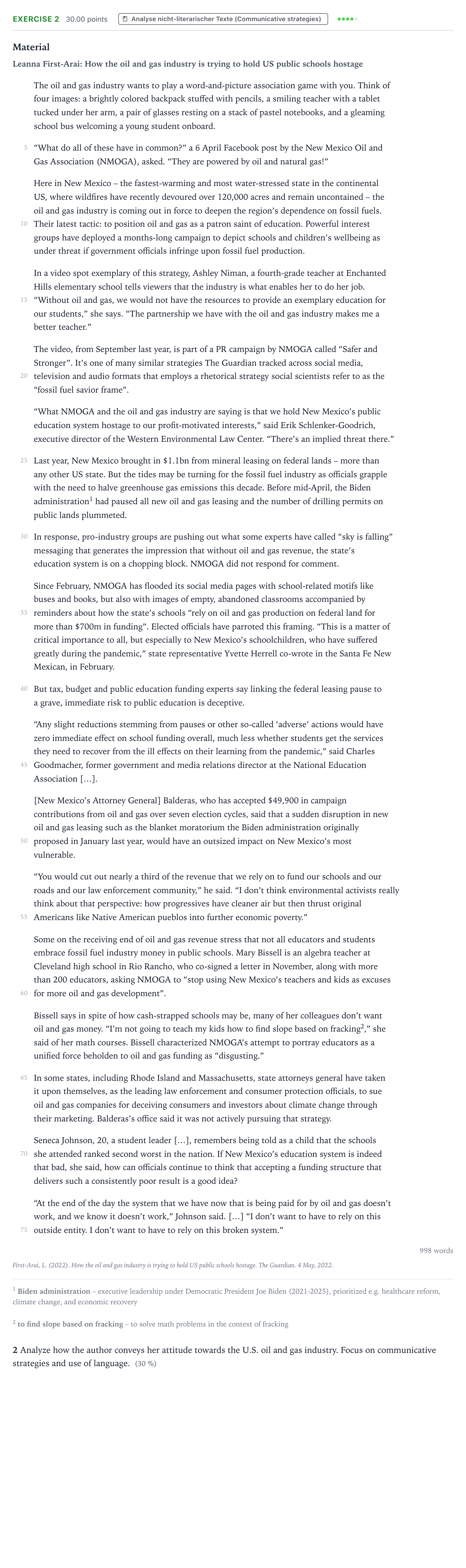 Aufgabenstellung: Aufgabe 2 · Abitur NRW Englisch LK · First-Arai: How the oil and gas ind 2026