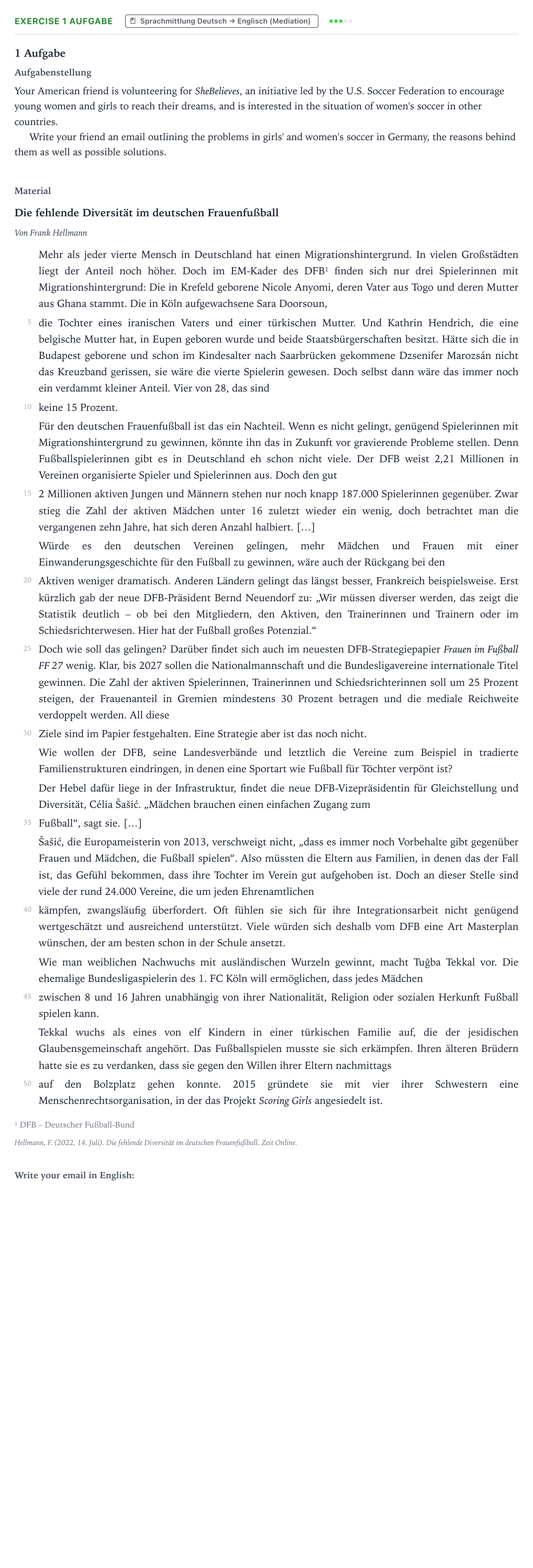 Aufgabenstellung: Aufgabe 1 Aufgabe · Abitur NRW Englisch GK · Hellmann: Die fehlende Diversität i 2025