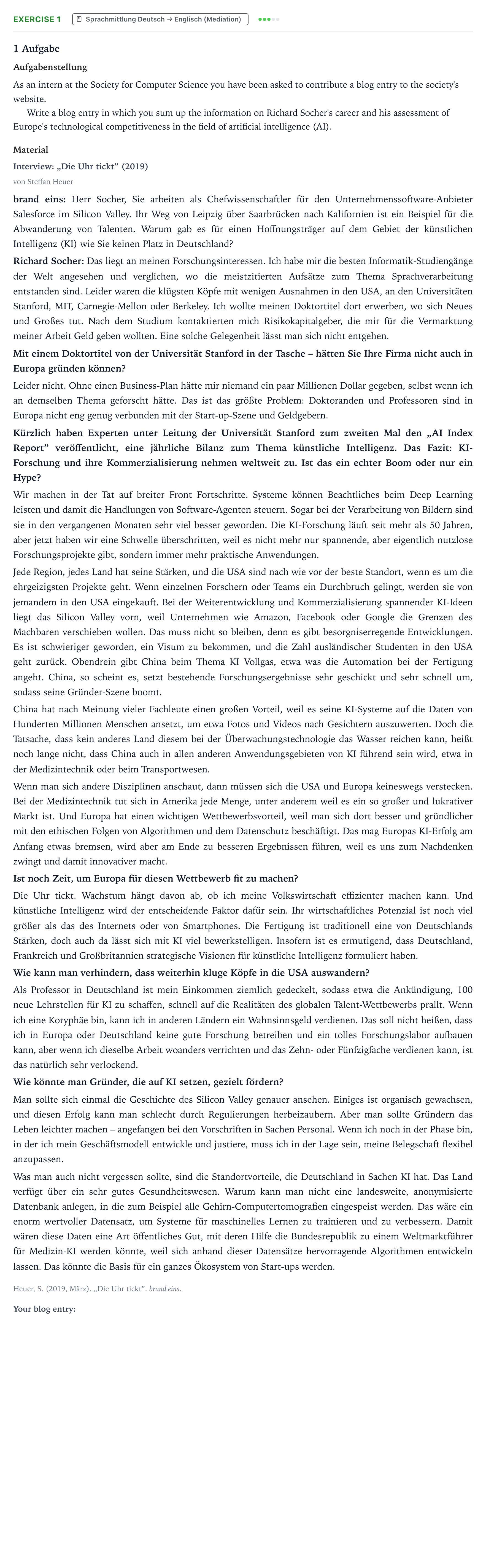 Aufgabenstellung: Aufgabe 1 · Abitur NRW Englisch LK · Heuer: „Die Uhr tickt” 2021