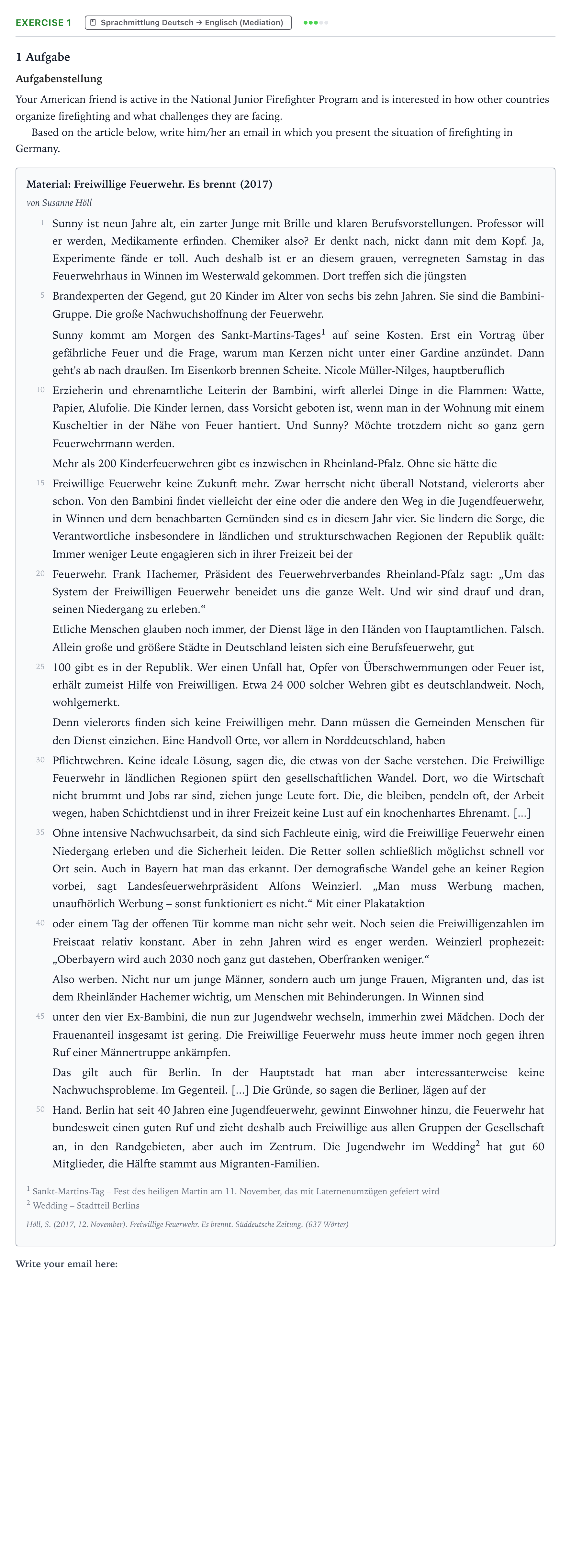 Aufgabenstellung: Aufgabe 1 · Abitur NRW Englisch LK · Höll: Freiwillige Feuerwehr. Es bre 2021