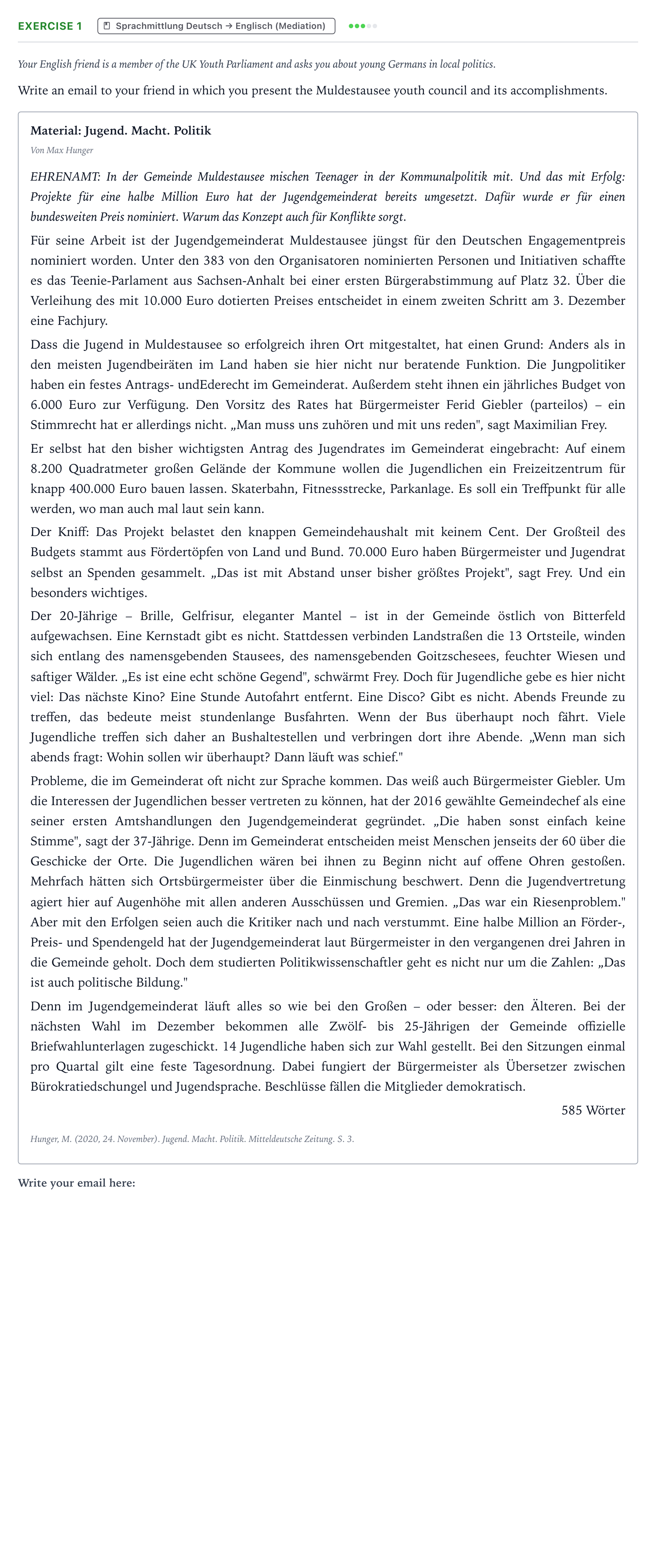 Aufgabenstellung: Aufgabe 1 · Abitur NRW Englisch GK · Hunger: Jugend. Macht. Politik 2023