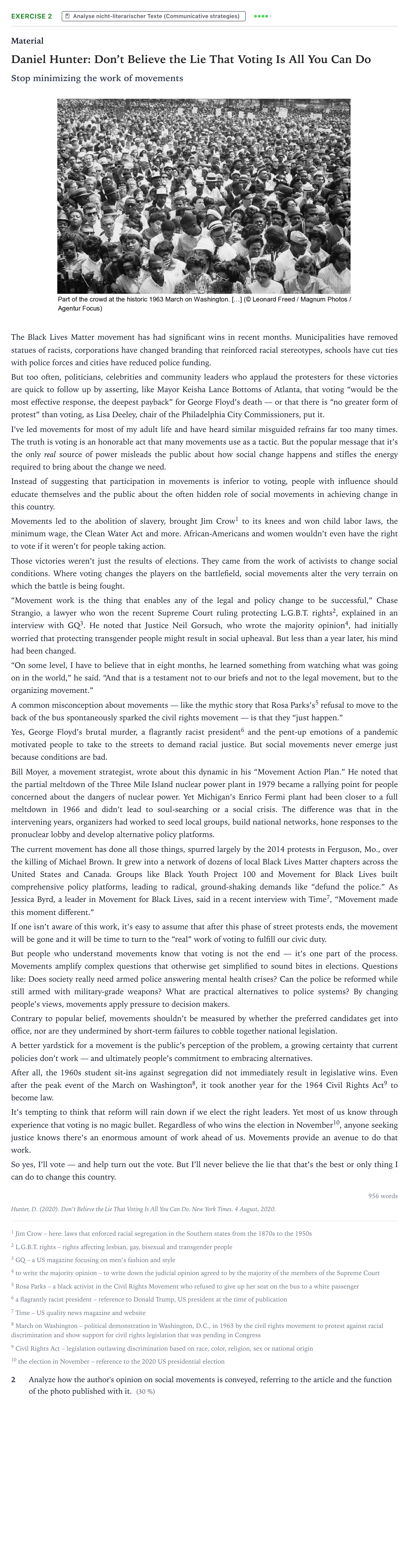 Aufgabenstellung: Aufgabe 2 · Abitur NRW Englisch LK · Hunter: Don’t Believe the Lie That 2023