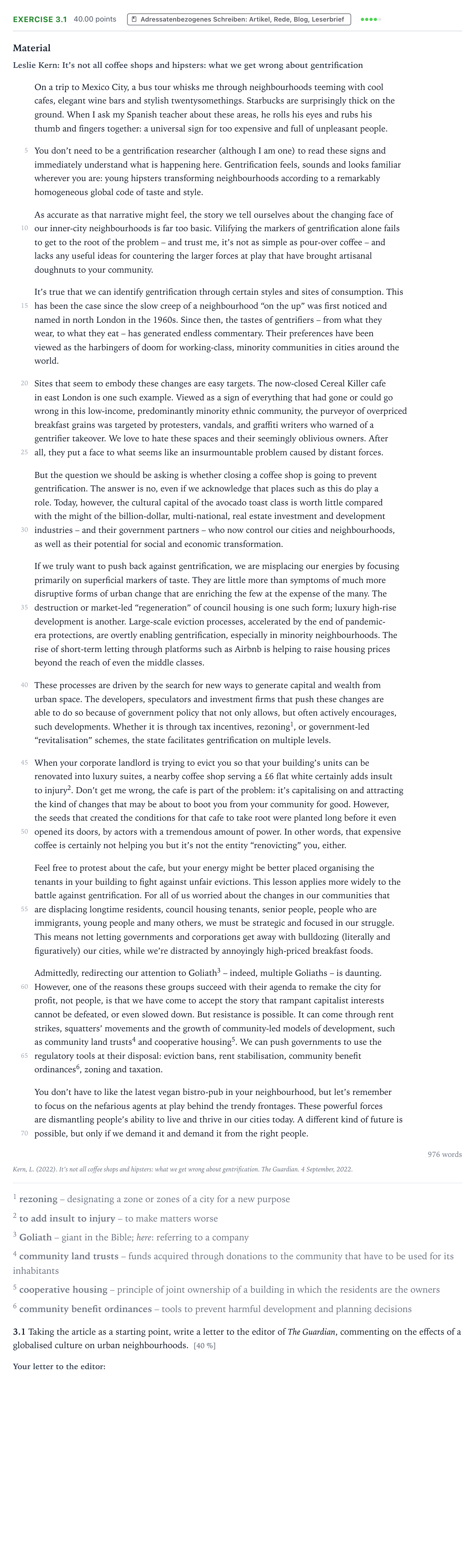 Aufgabenstellung: Aufgabe 3.1 · Abitur NRW Englisch LK · Kern: It’s not all coffee shops and 2025