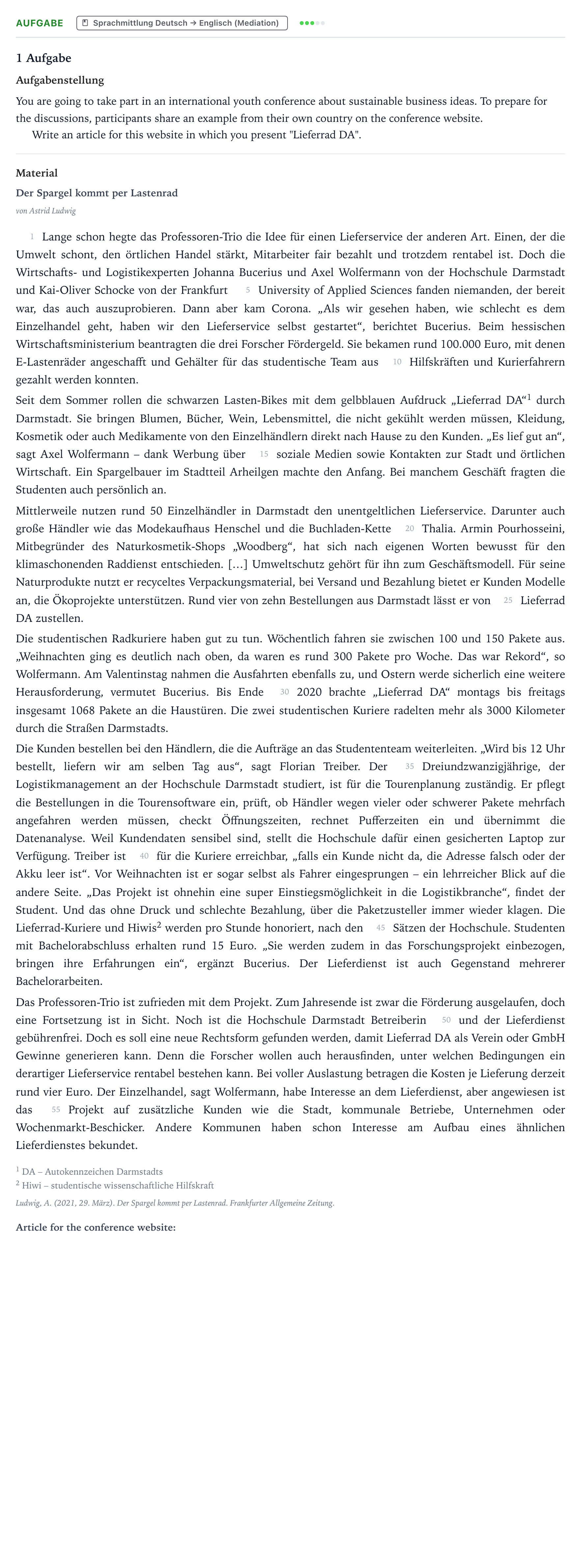 Aufgabenstellung: Aufgabe · Abitur NRW Englisch LK · Ludwig: Der Spargel kommt per Laste 2023