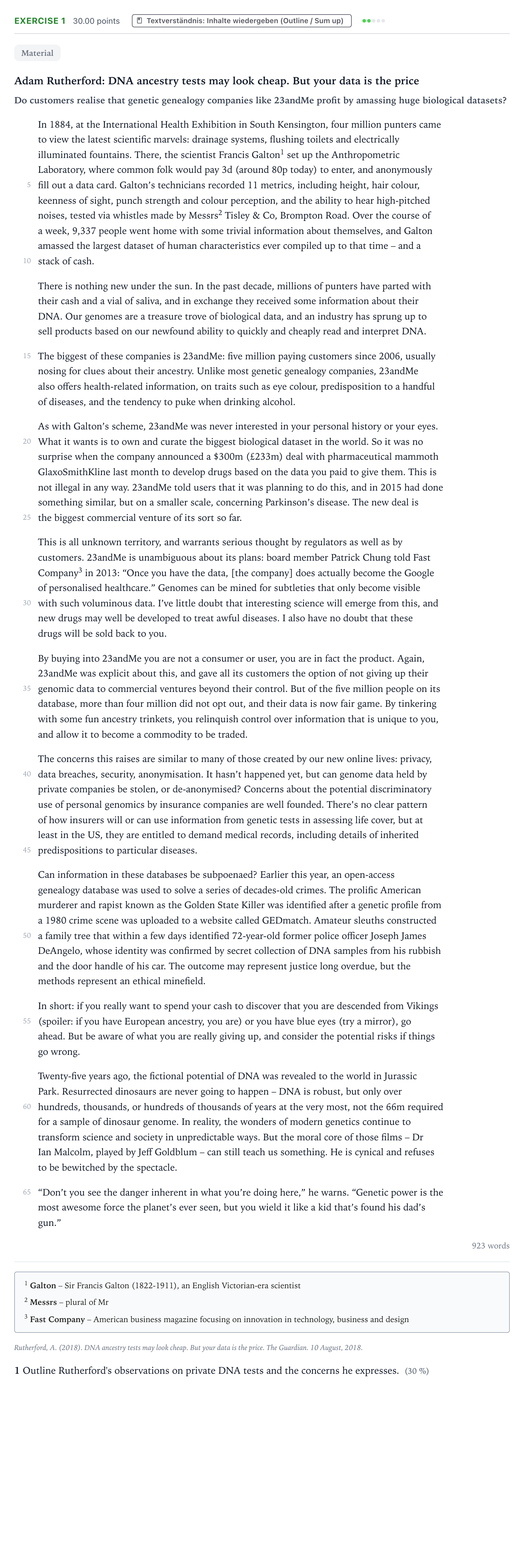 Aufgabenstellung: Aufgabe 1 · Abitur NRW Englisch LK · Rutherford: DNA ancestry tests may 2022