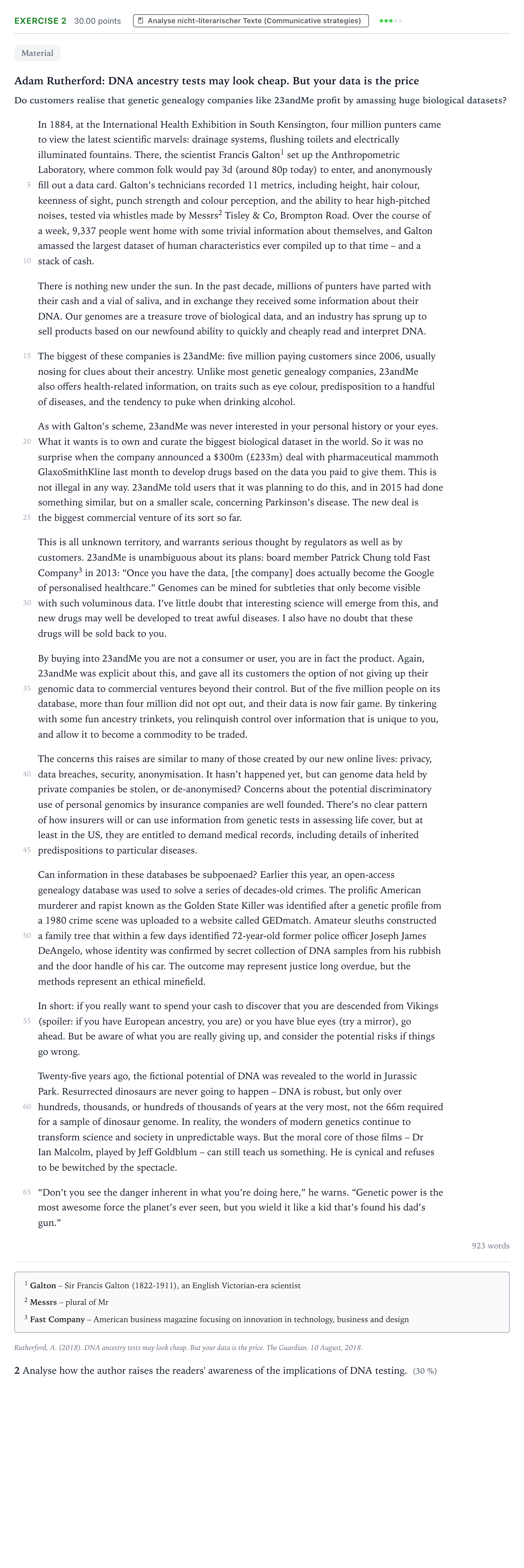 Aufgabenstellung: Aufgabe 2 · Abitur NRW Englisch LK · Rutherford: DNA ancestry tests may 2022