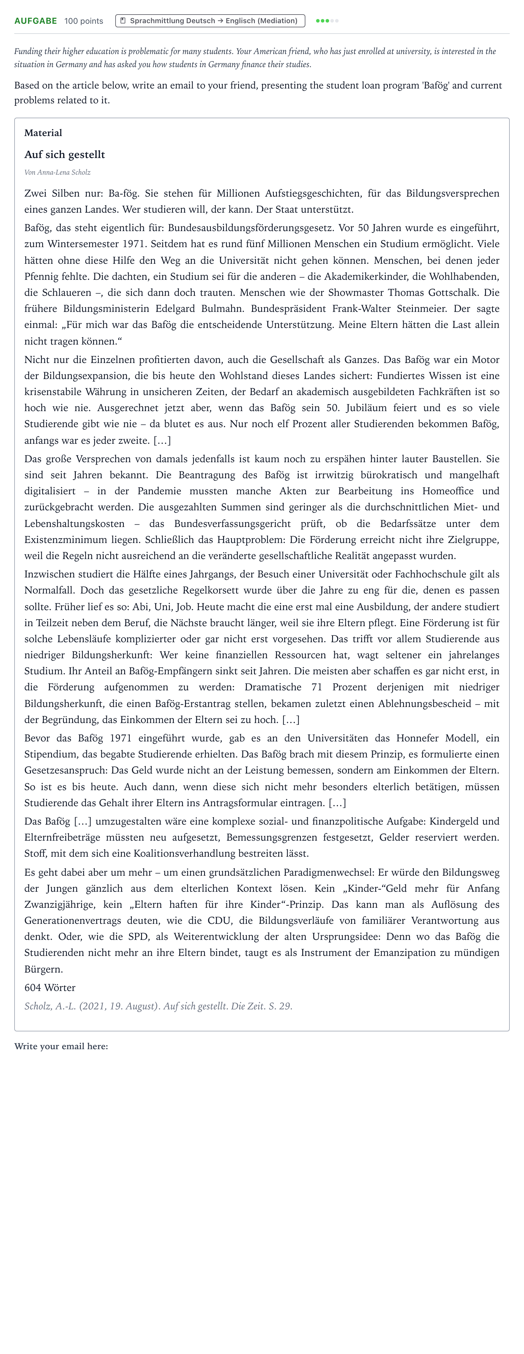 Aufgabenstellung: Aufgabe · Abitur NRW Englisch LK · Scholz: Auf sich gestellt 2024
