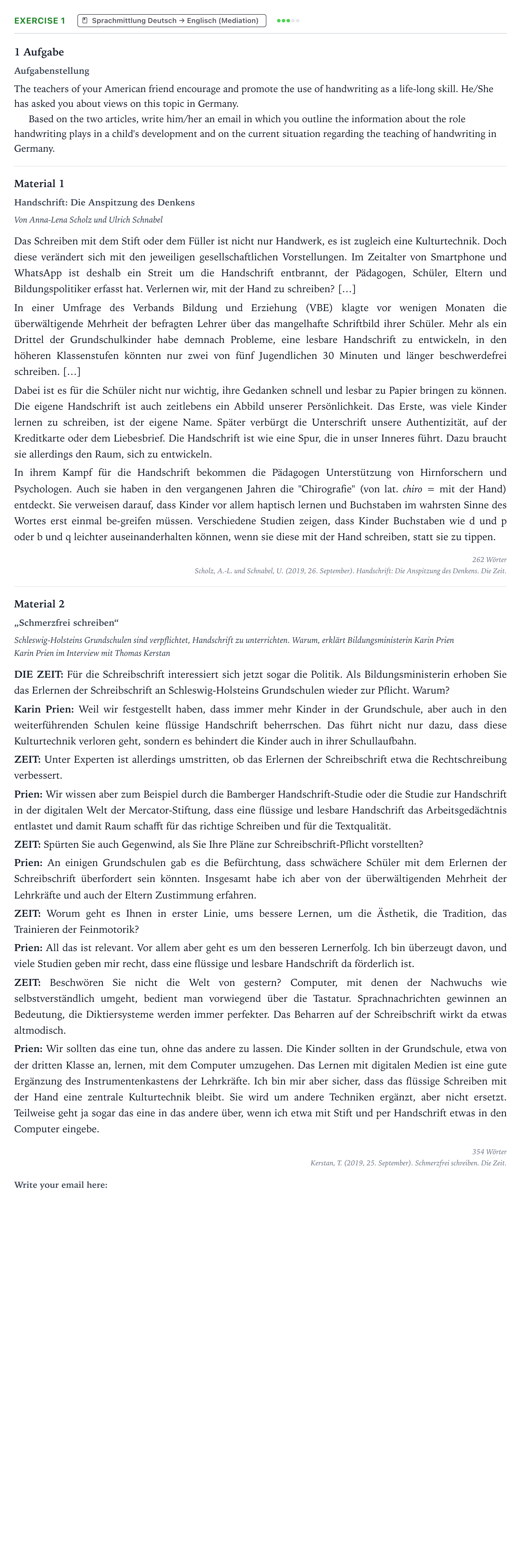 Aufgabenstellung: Aufgabe 1 · Abitur NRW Englisch LK · Scholz/Schnabel: Handschrift: Die A 2022