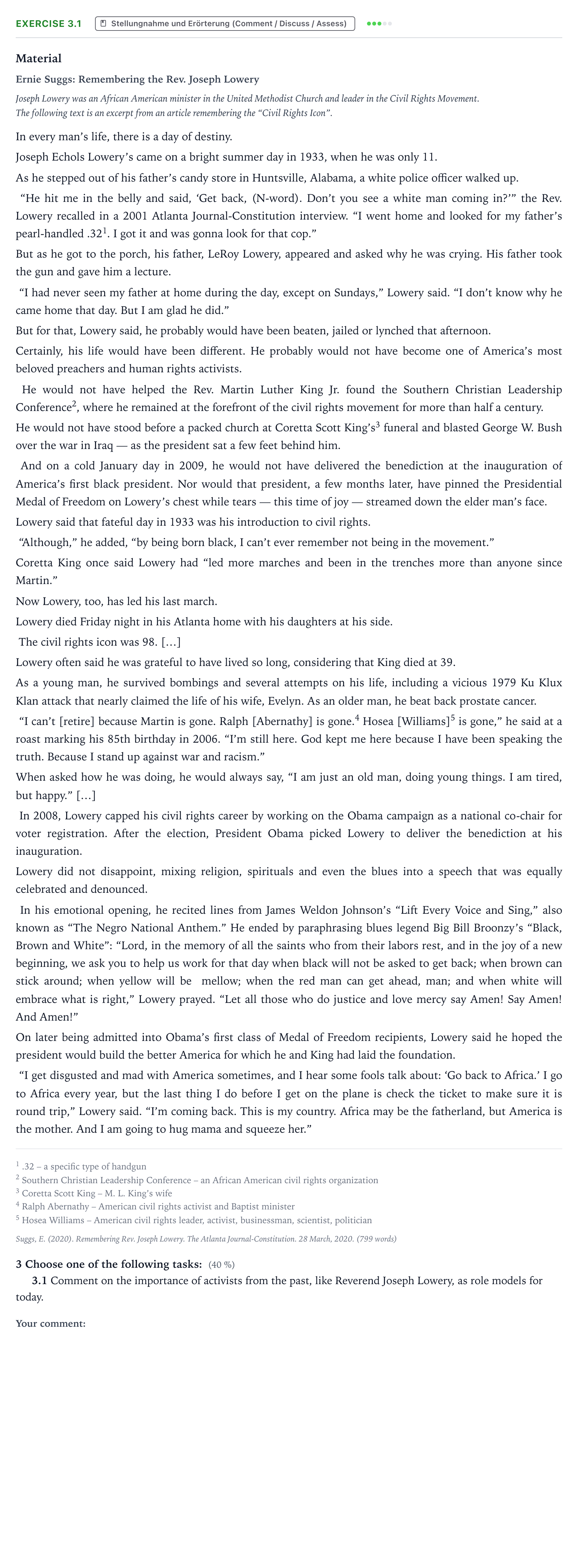 Aufgabenstellung: Aufgabe 3.1 · Abitur NRW Englisch GK · Suggs: Remembering the Rev. Joseph 2023