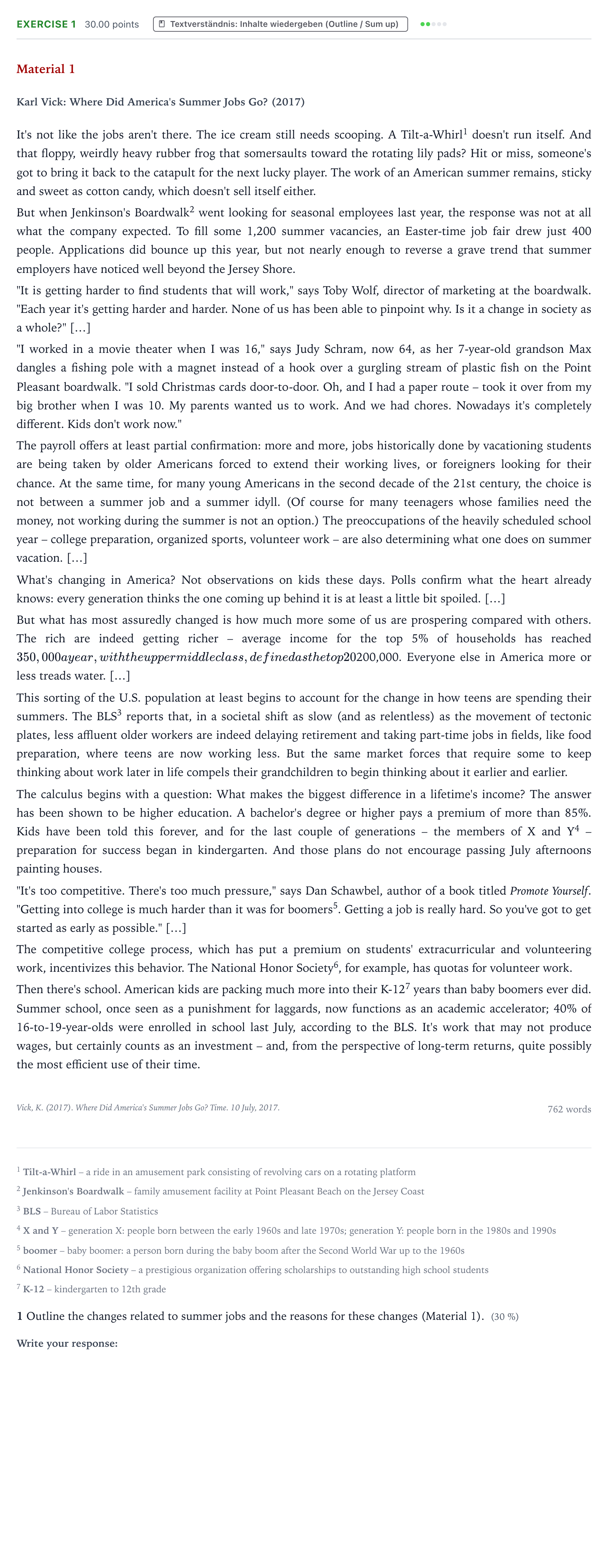 Aufgabenstellung: Aufgabe 1 · Abitur NRW Englisch GK · Vick: Where Did America's Summer Jo 2020