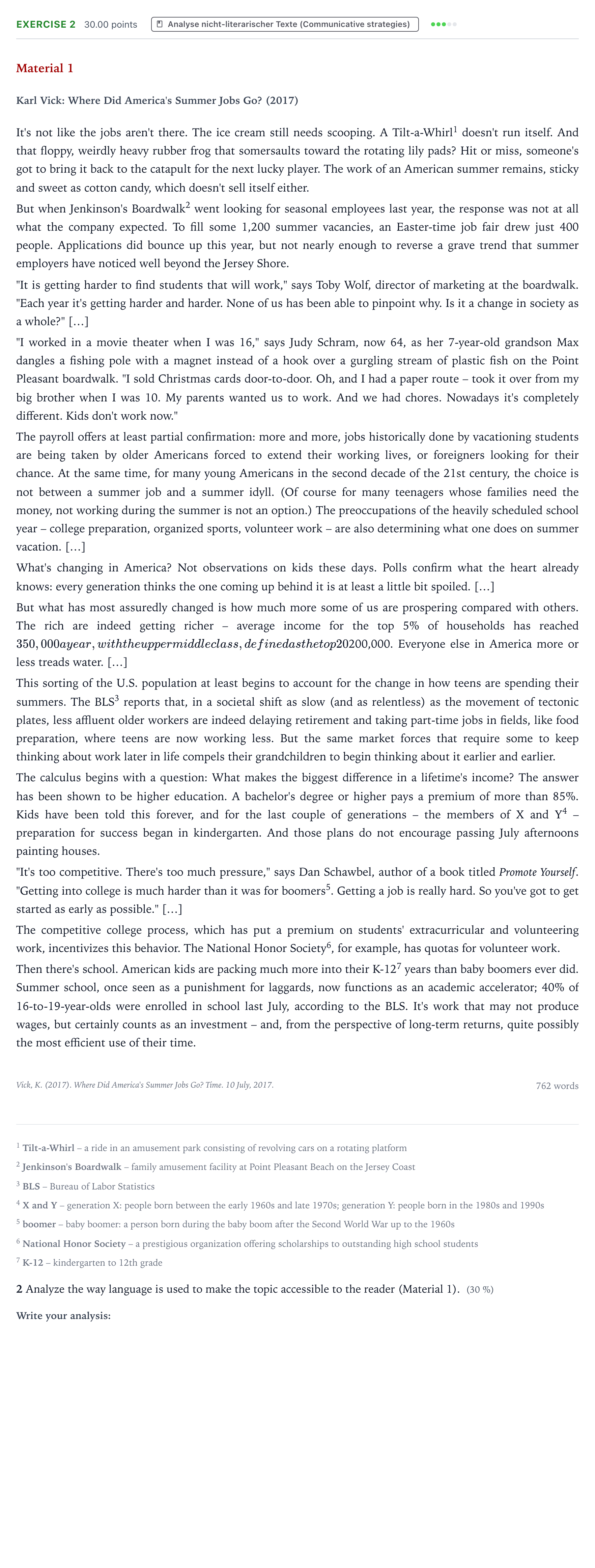 Aufgabenstellung: Aufgabe 2 · Abitur NRW Englisch GK · Vick: Where Did America's Summer Jo 2020