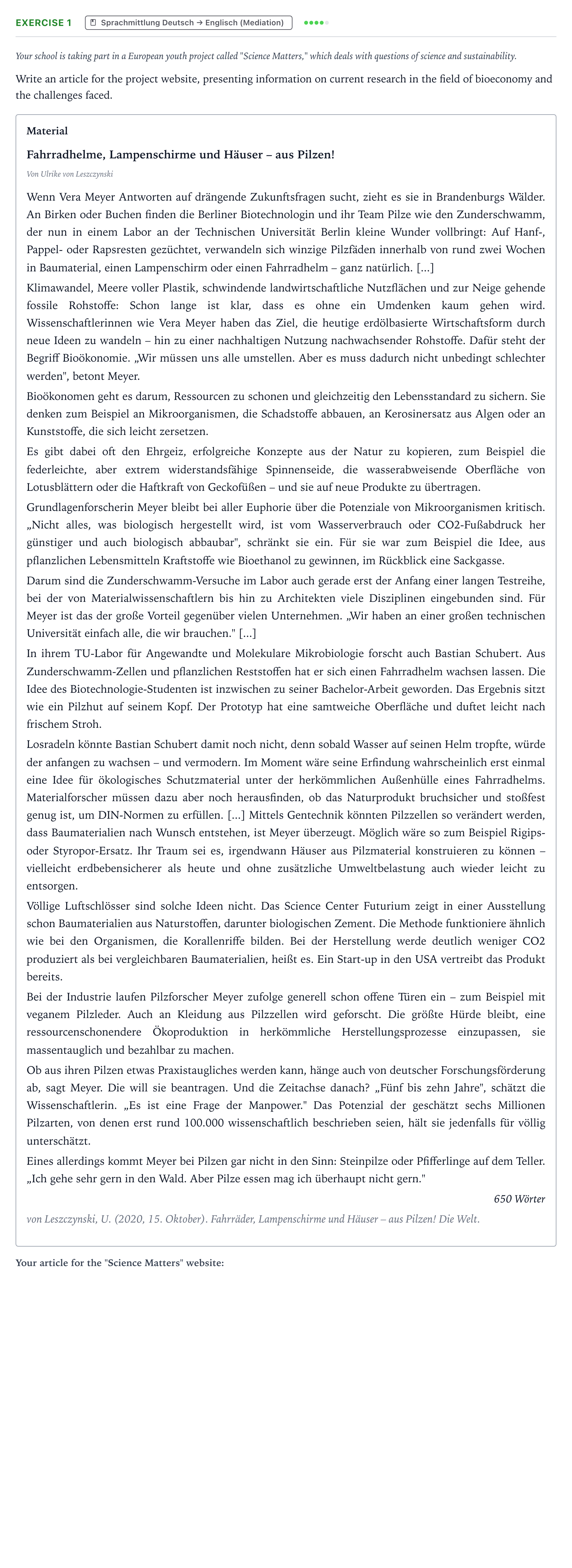 Aufgabenstellung: Aufgabe 1 · Abitur NRW Englisch LK · von Leszczynski: Fahrradhelme, Lamp 2023