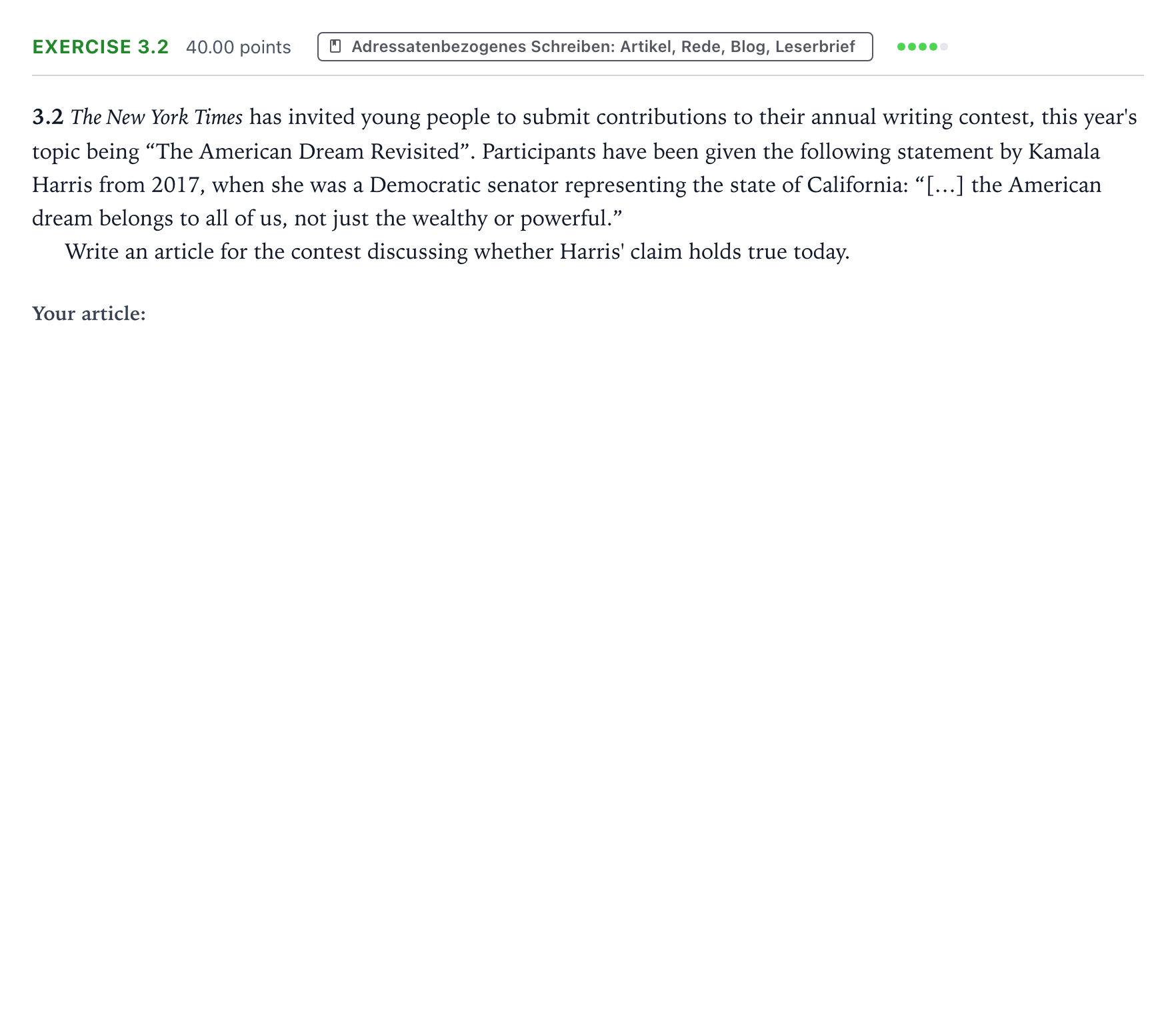 Aufgabenstellung: Aufgabe 3.2 · Abitur NRW Englisch LK · Xie: Holding Pattern 2026