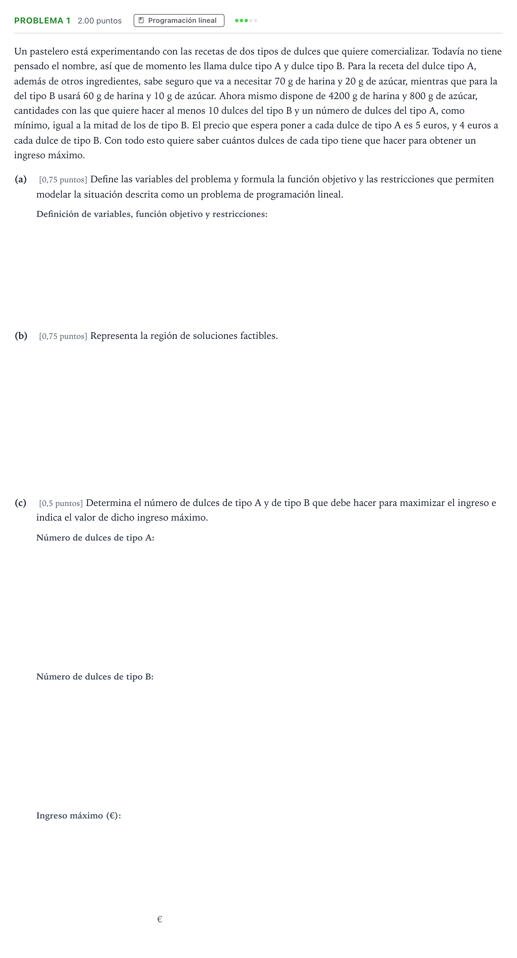 Enunciado: PROBLEMA 1 · Matemáticas aplicadas a las Ciencias Sociales II PAU País Vasco Extraordinaria 2026