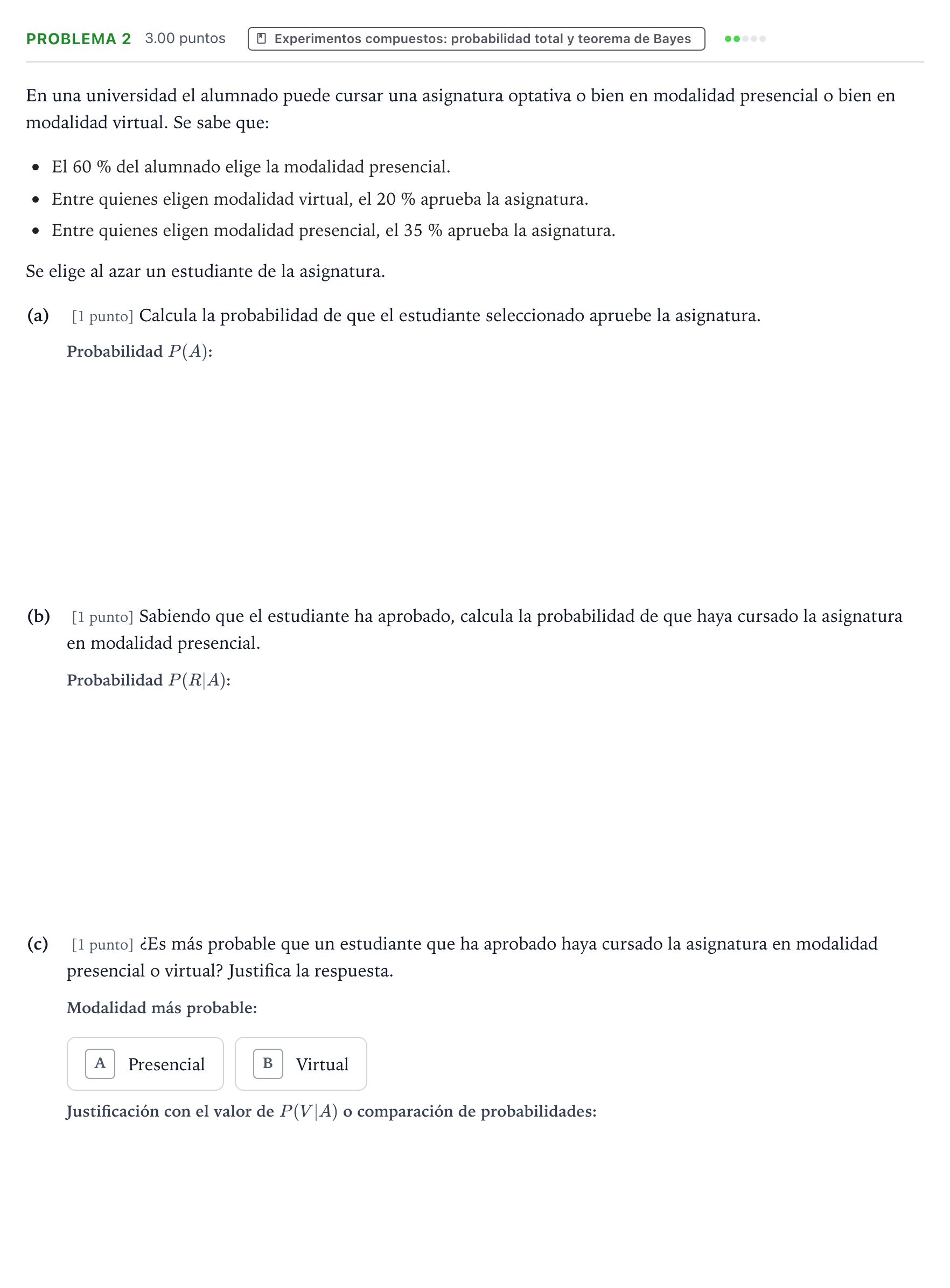 Enunciado: PROBLEMA 2 · Matemáticas aplicadas a las Ciencias Sociales II PAU País Vasco Extraordinaria 2026