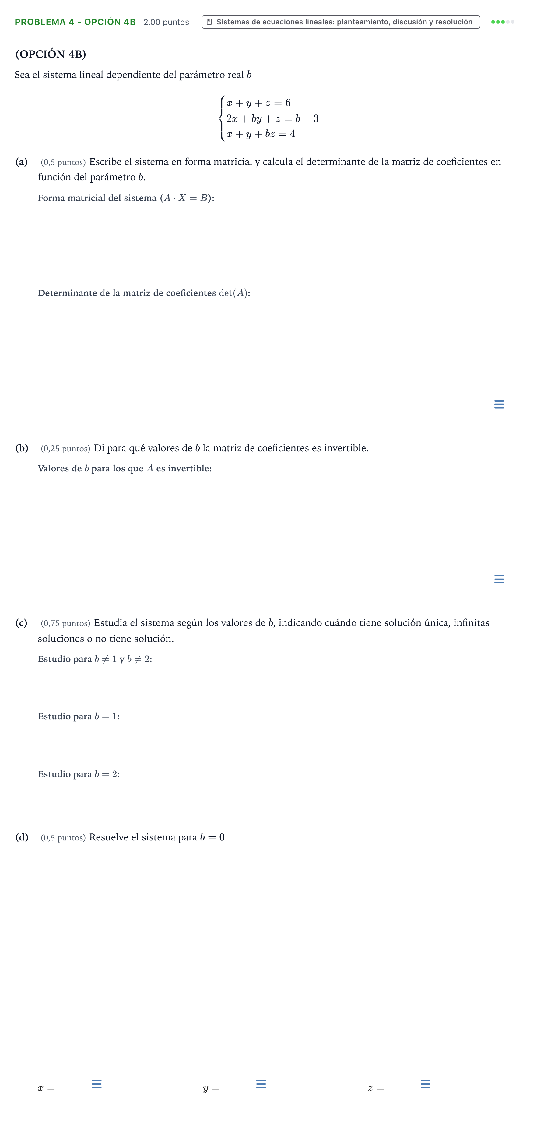Enunciado: PROBLEMA 4 - OPCIÓN 4B · Matemáticas aplicadas a las Ciencias Sociales II PAU País Vasco Extraordinaria 2026