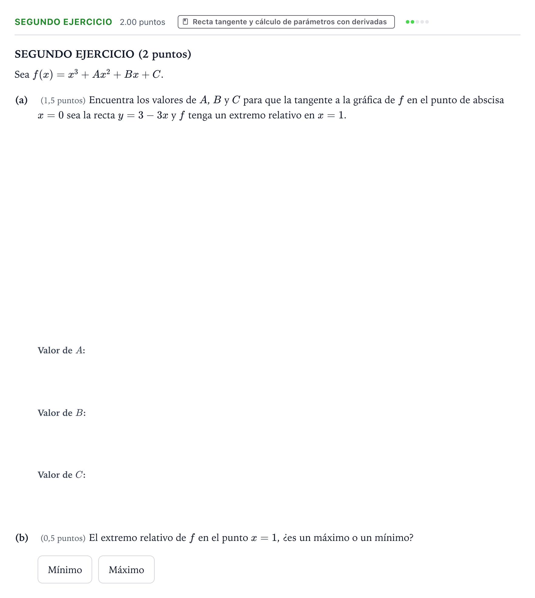 Enunciado: Ejercicio Segundo Ejercicio · Matemáticas II PAU País Vasco Extraordinaria 2026