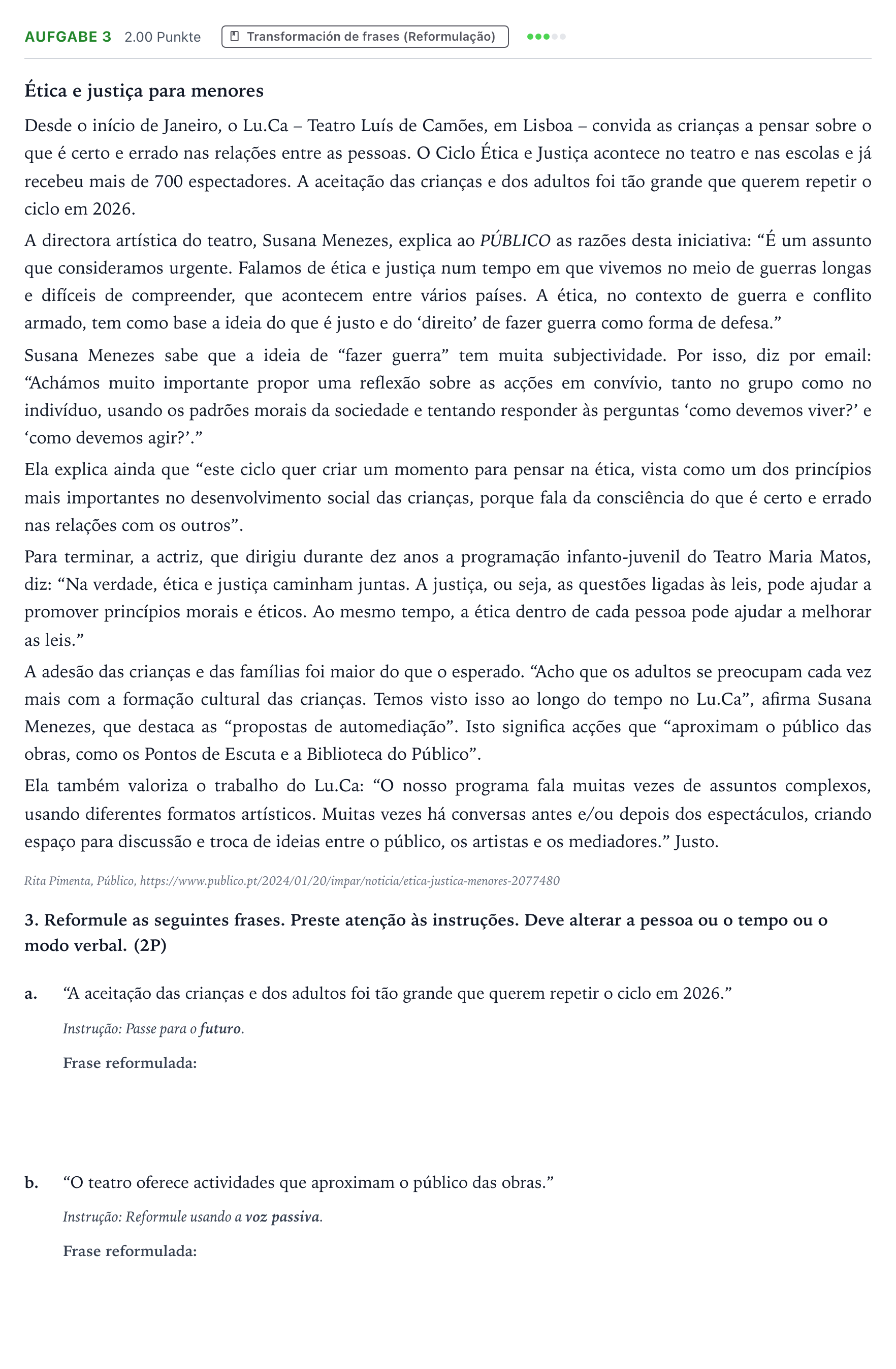Enunciado: Problema 3 · Portugués PAU País Vasco Extraordinaria 2026