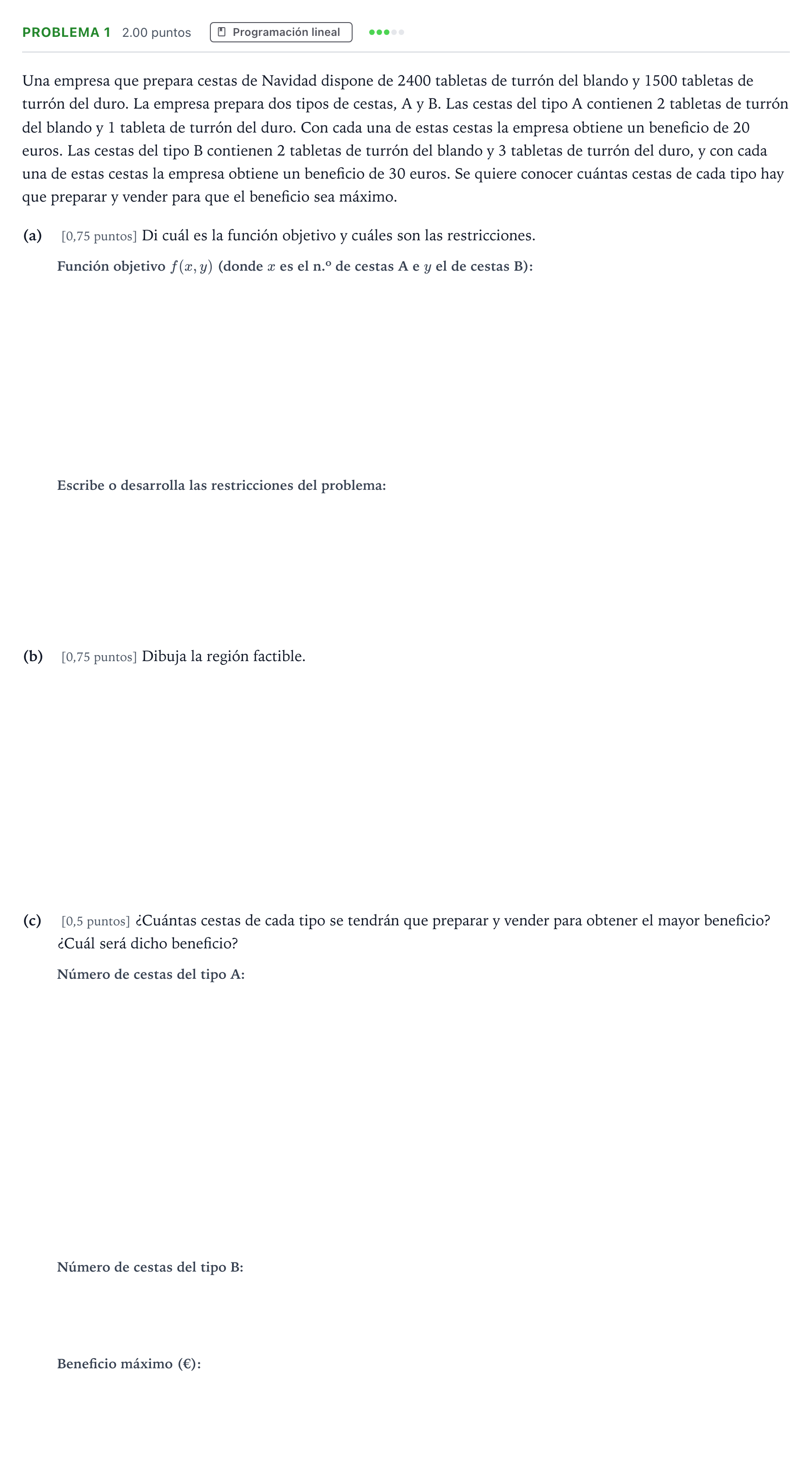 Enunciado: Problema 1 · Matemáticas aplicadas a las Ciencias Sociales II PAU País Vasco Ordinaria 2026