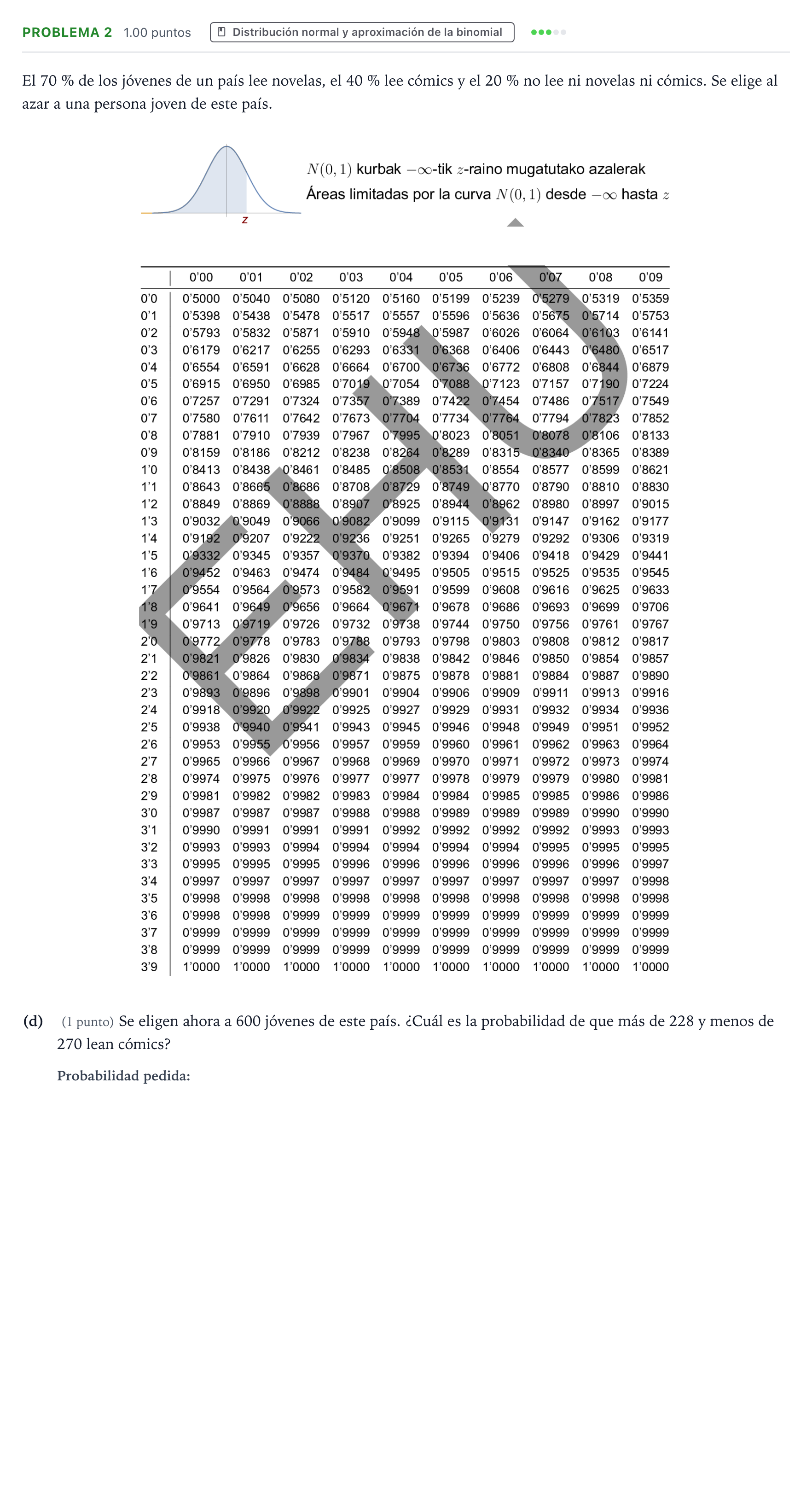 Enunciado: Problema 2 - Distribución normal · Matemáticas aplicadas a las Ciencias Sociales II PAU País Vasco Ordinaria 2026