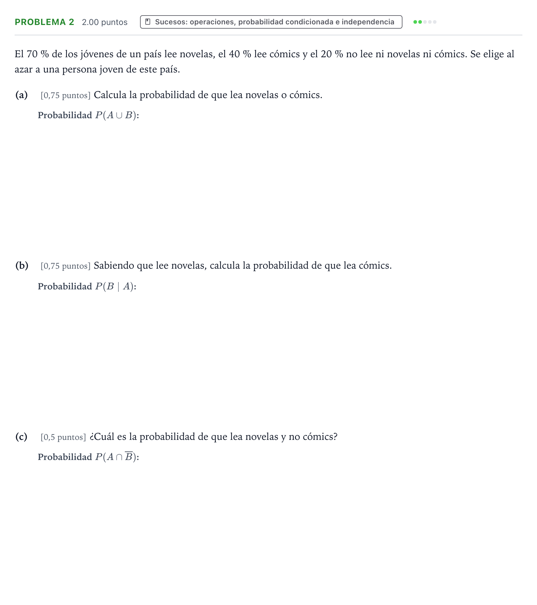 Enunciado: Problema 2 - Sucesos · Matemáticas aplicadas a las Ciencias Sociales II PAU País Vasco Ordinaria 2026