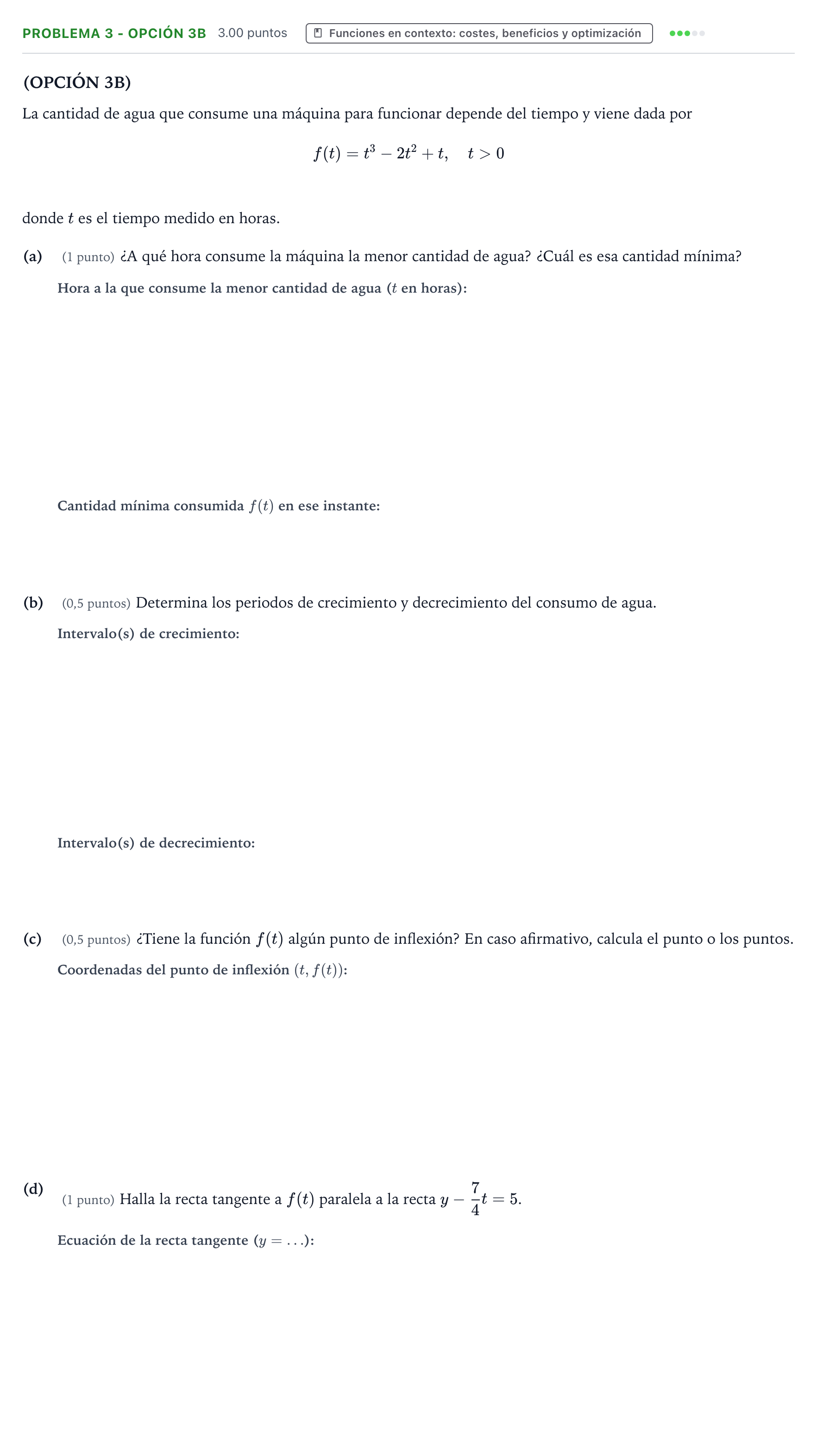 Enunciado: Problema 3 - Opción 3B · Matemáticas aplicadas a las Ciencias Sociales II PAU País Vasco Ordinaria 2026