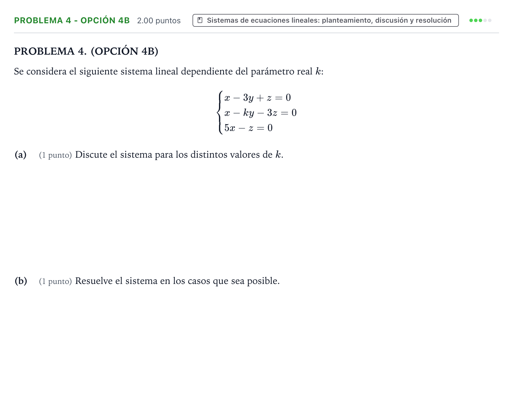 Enunciado: Problema 4 - Opción 4B · Matemáticas aplicadas a las Ciencias Sociales II PAU País Vasco Ordinaria 2026