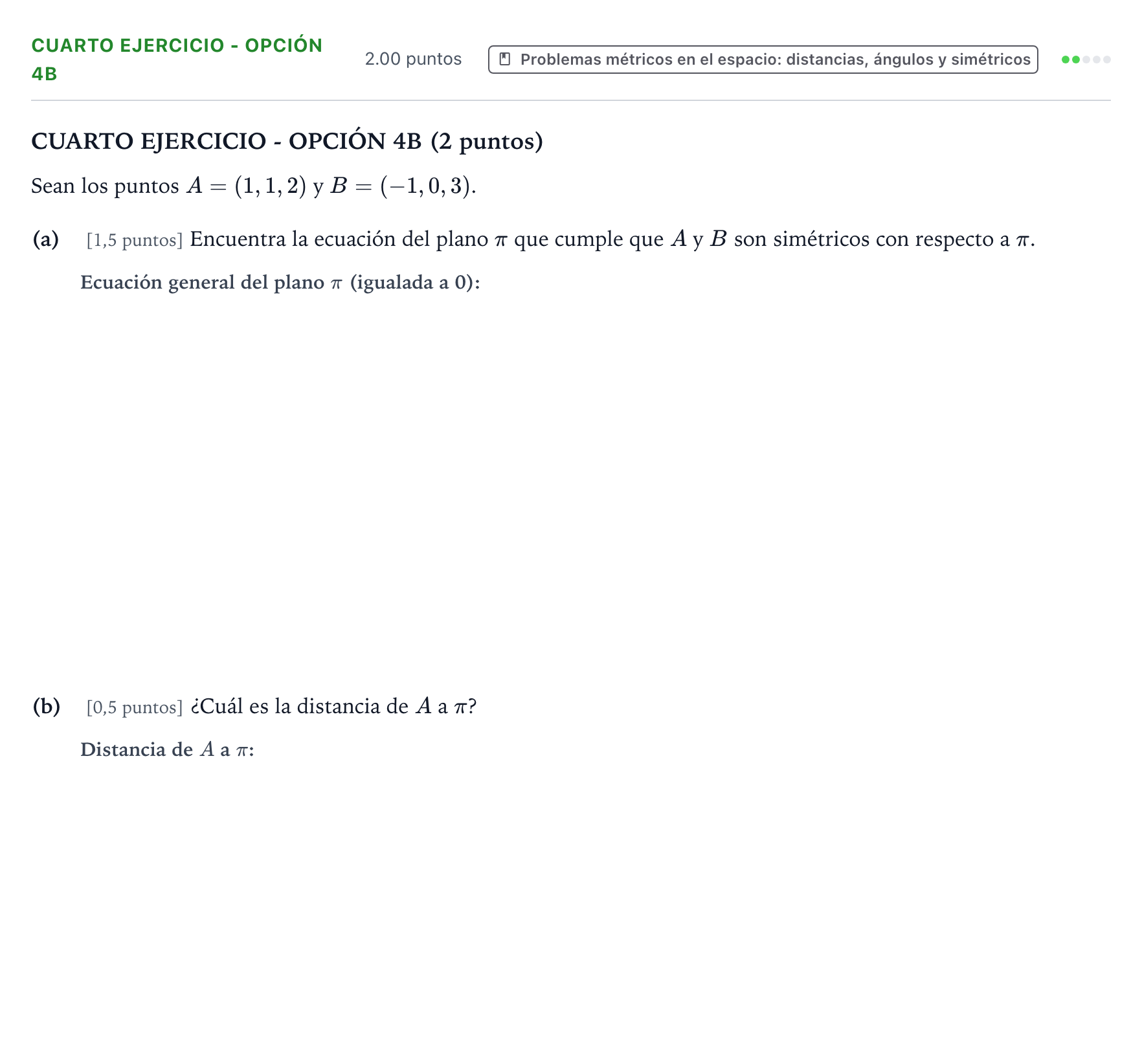 Enunciado: Ejercicio Cuarto Ejercicio - Opción 4B · Matemáticas II PAU País Vasco Ordinaria 2026