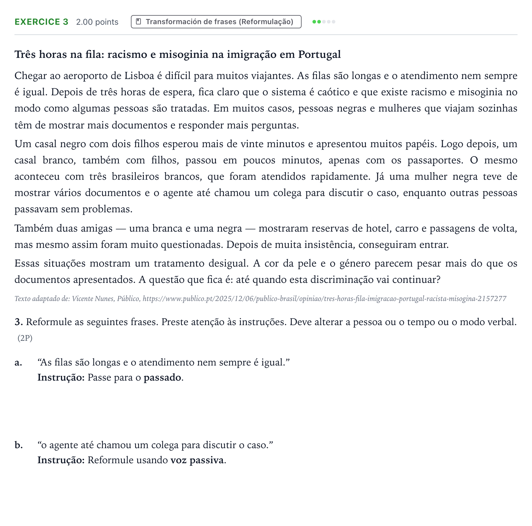 Enunciado: Problema 3 · Portugués PAU País Vasco Ordinaria 2026
