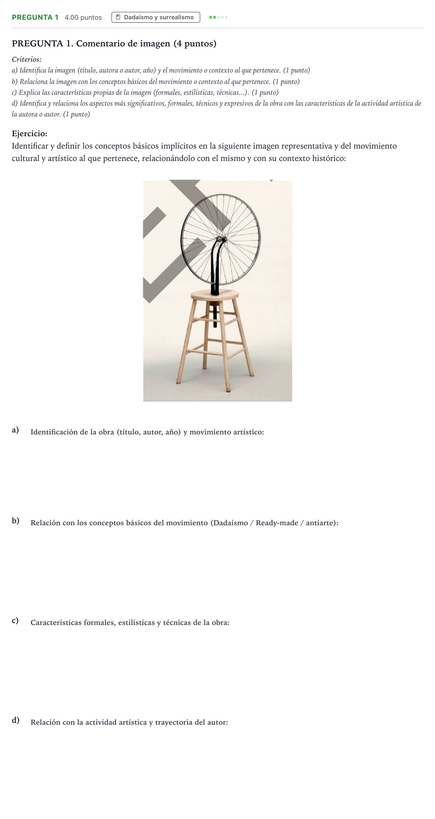 Enunciado: Pregunta 1 · Movimientos Culturales y Artísticos PAU País Vasco Ordinaria 2026