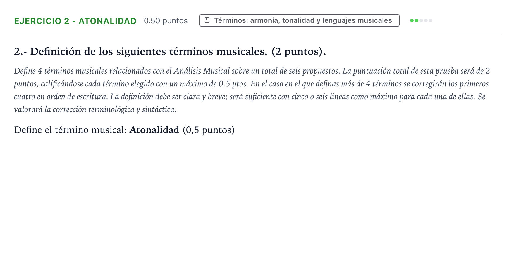 Enunciado: Ejercicio 2 - Atonalidad · Análisis Musical II PAU País Vasco Extraordinaria 2025