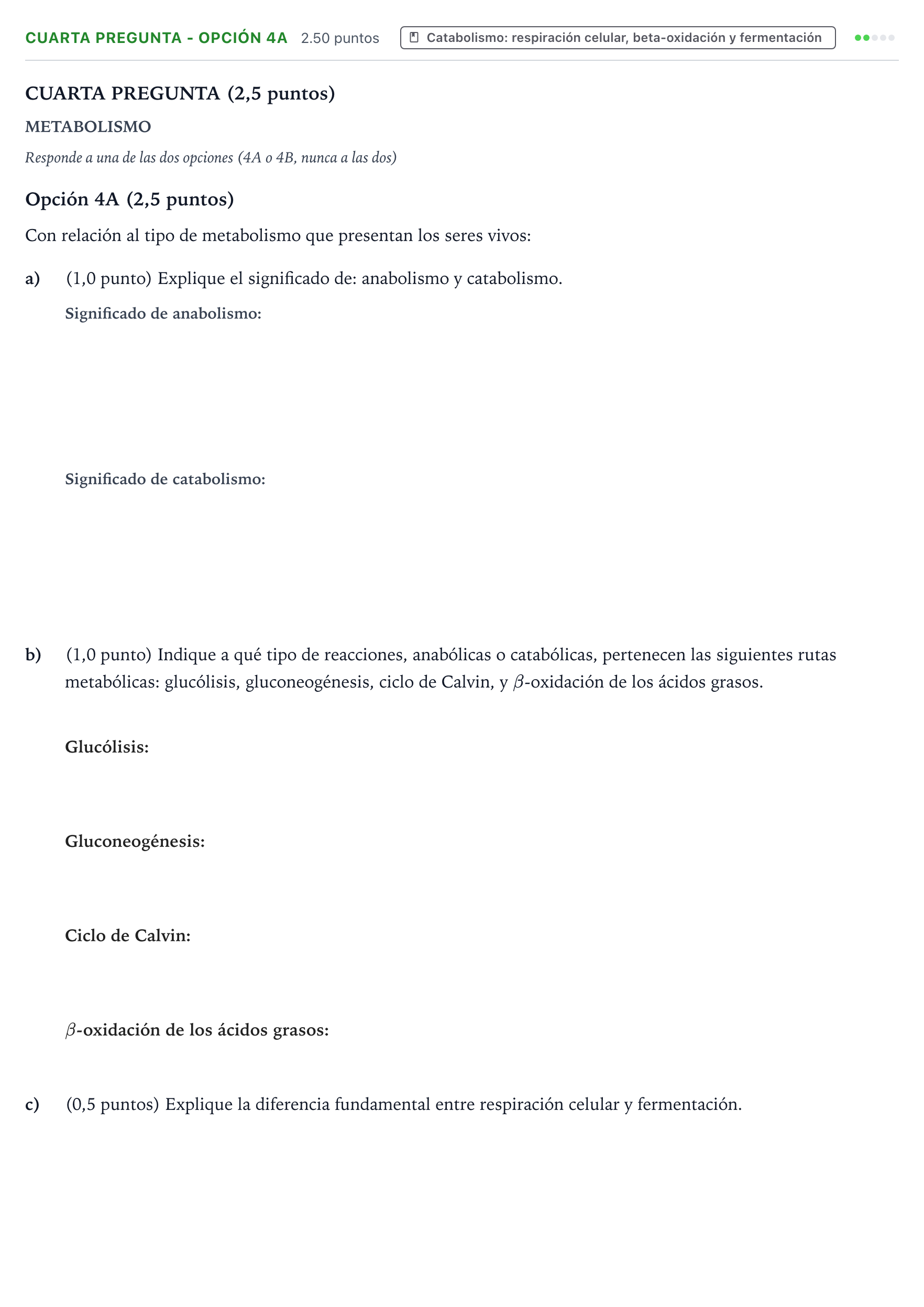 Enunciado: Ejercicio Cuarta Pregunta - Opción 4A · Biología PAU País Vasco Extraordinaria 2025