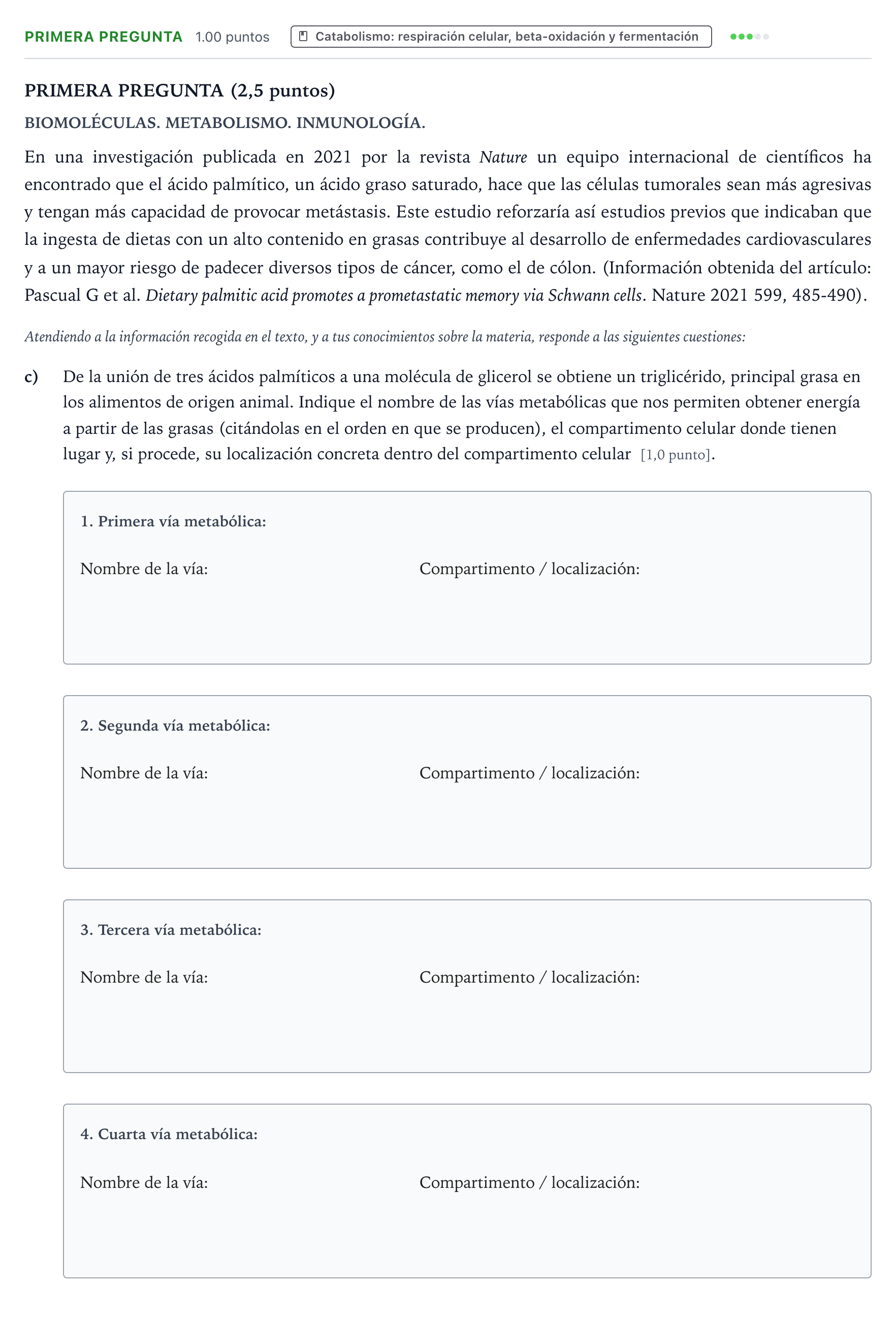 Enunciado: Ejercicio Primera Pregunta - Catabolismo · Biología PAU País Vasco Extraordinaria 2025