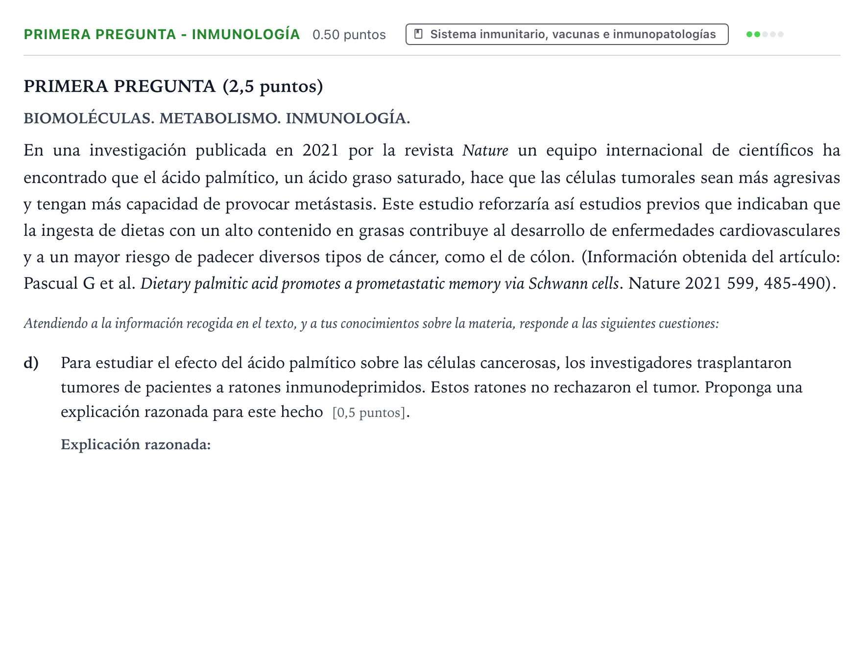 Enunciado: Ejercicio Primera Pregunta - Inmunología · Biología PAU País Vasco Extraordinaria 2025