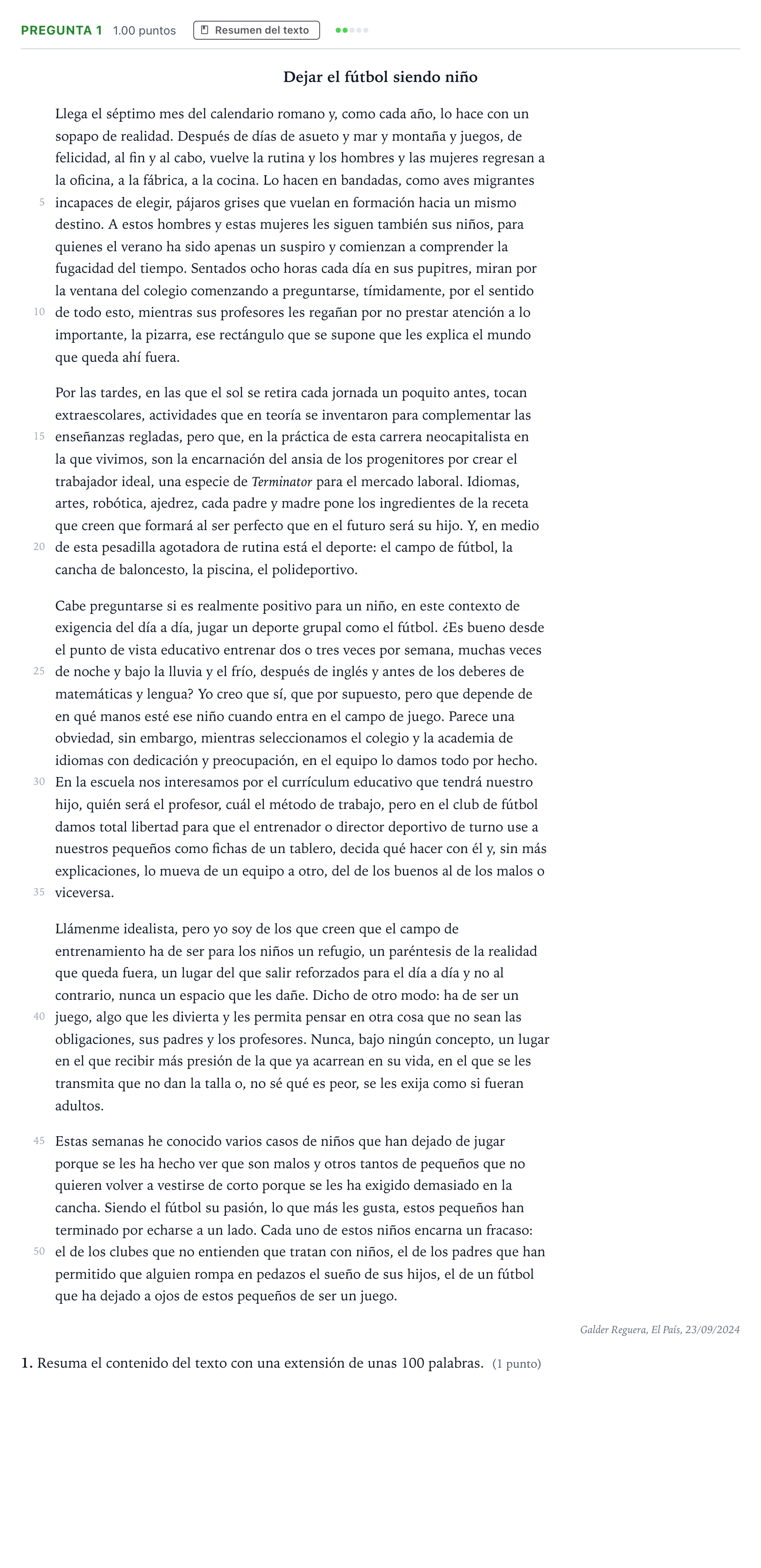 Enunciado: Pregunta 1 · Lengua Castellana y Literatura II PAU País Vasco Extraordinaria 2025