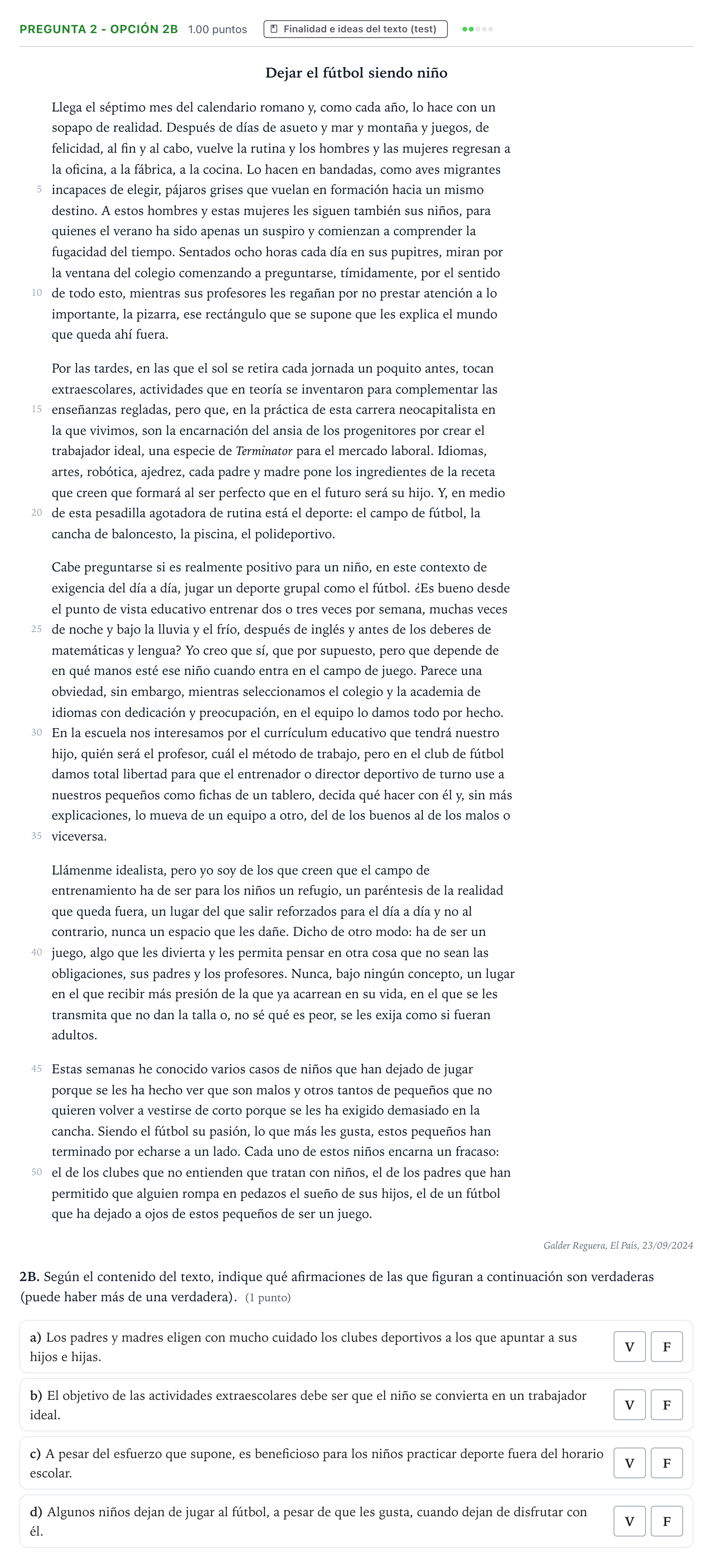 Enunciado: Pregunta 2 - Opción 2B · Lengua Castellana y Literatura II PAU País Vasco Extraordinaria 2025