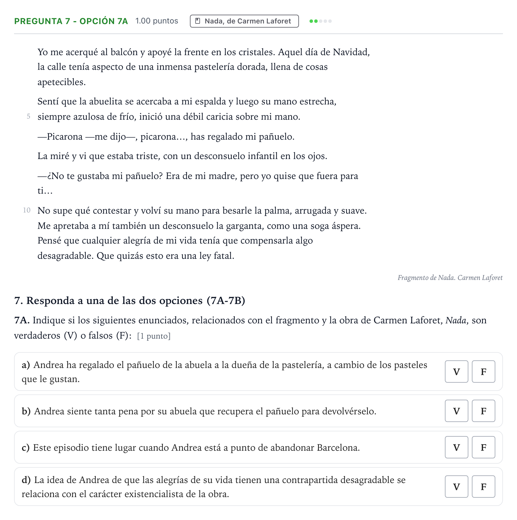 Enunciado: Pregunta 7 - Opción 7A · Lengua Castellana y Literatura II PAU País Vasco Extraordinaria 2025