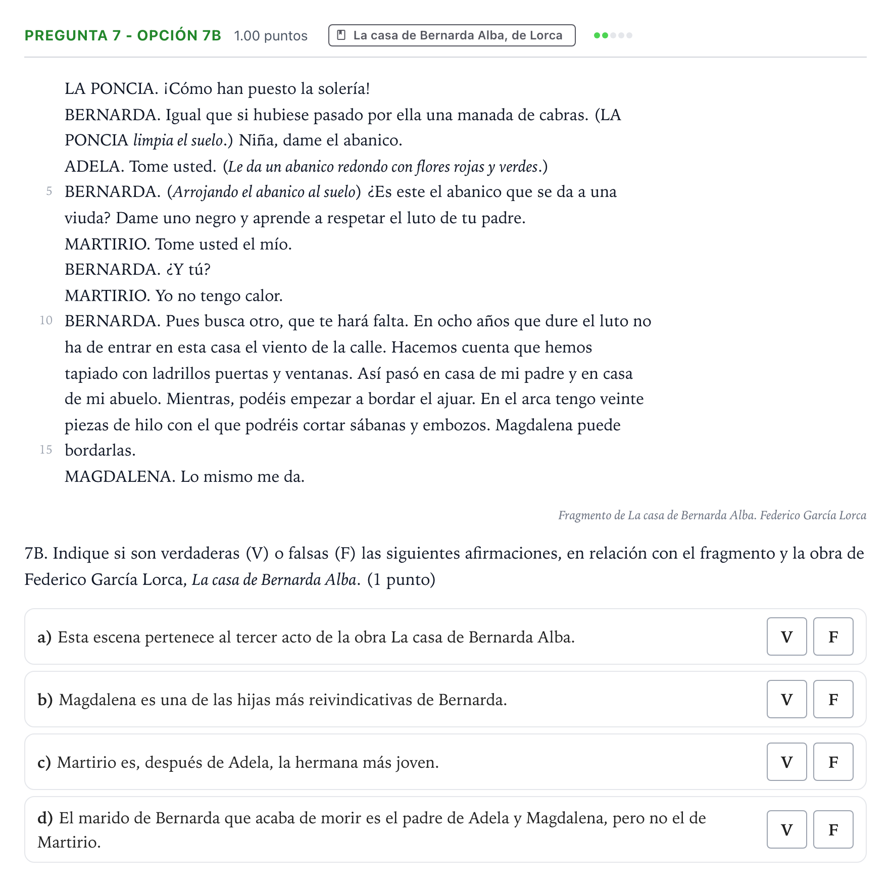 Enunciado: Pregunta 7 - Opción 7B · Lengua Castellana y Literatura II PAU País Vasco Extraordinaria 2025